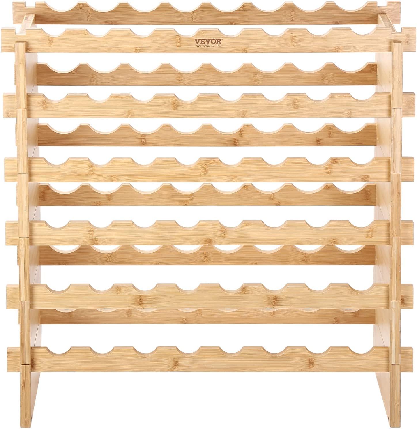 image:imageVEVOR 42 Bottle Modular Wine Rack 7Tier Solid Bamboo Wood Storage Racks with Table Top Floor Freestanding Wines Holder Display Shelf WobbleFree Shelves for Kitchen Bar and Cellar BlackNatural Wood Color