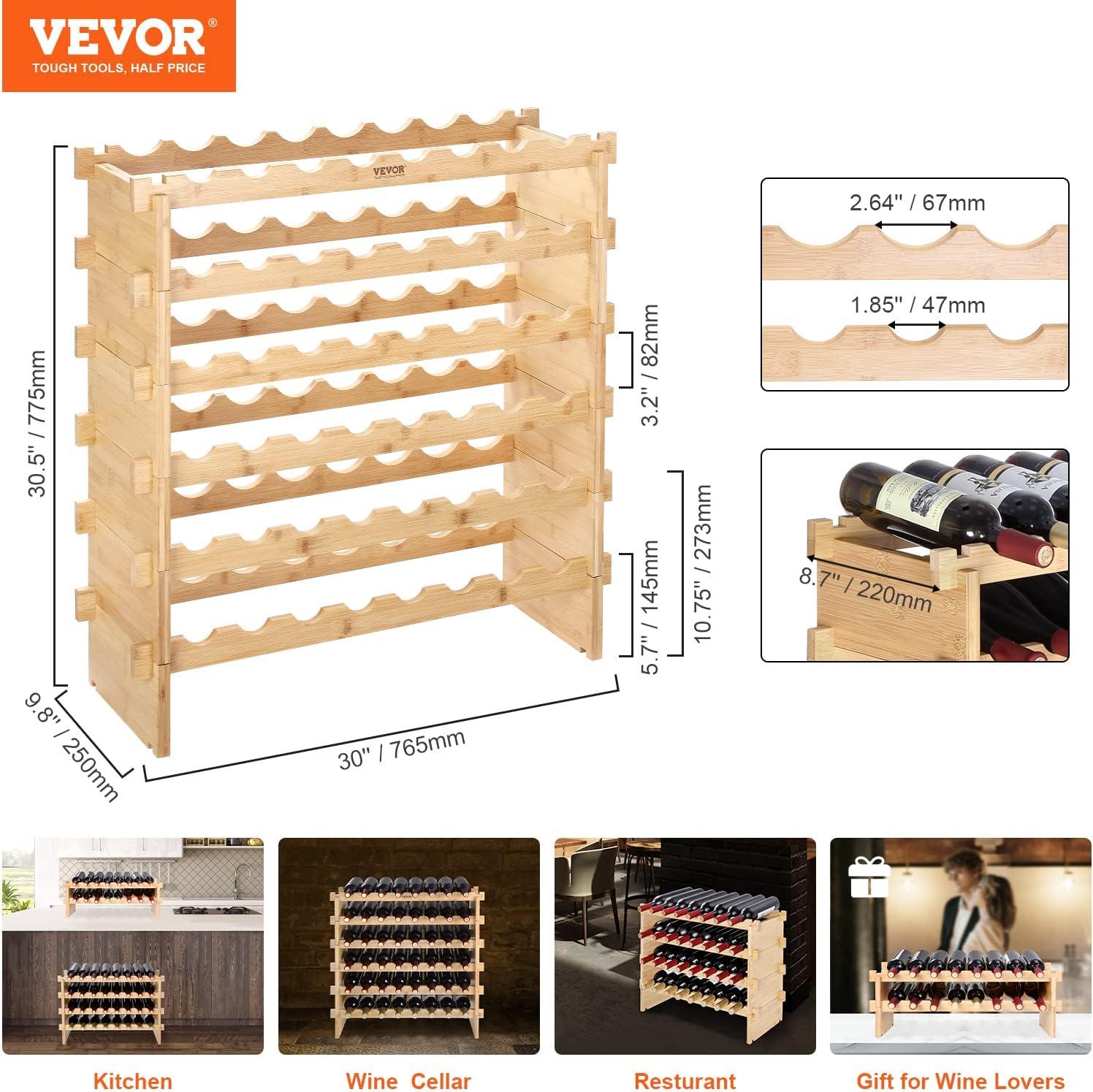 image:imageVEVOR 42 Bottle Modular Wine Rack 7Tier Solid Bamboo Wood Storage Racks with Table Top Floor Freestanding Wines Holder Display Shelf WobbleFree Shelves for Kitchen Bar and Cellar BlackNatural Wood Color
