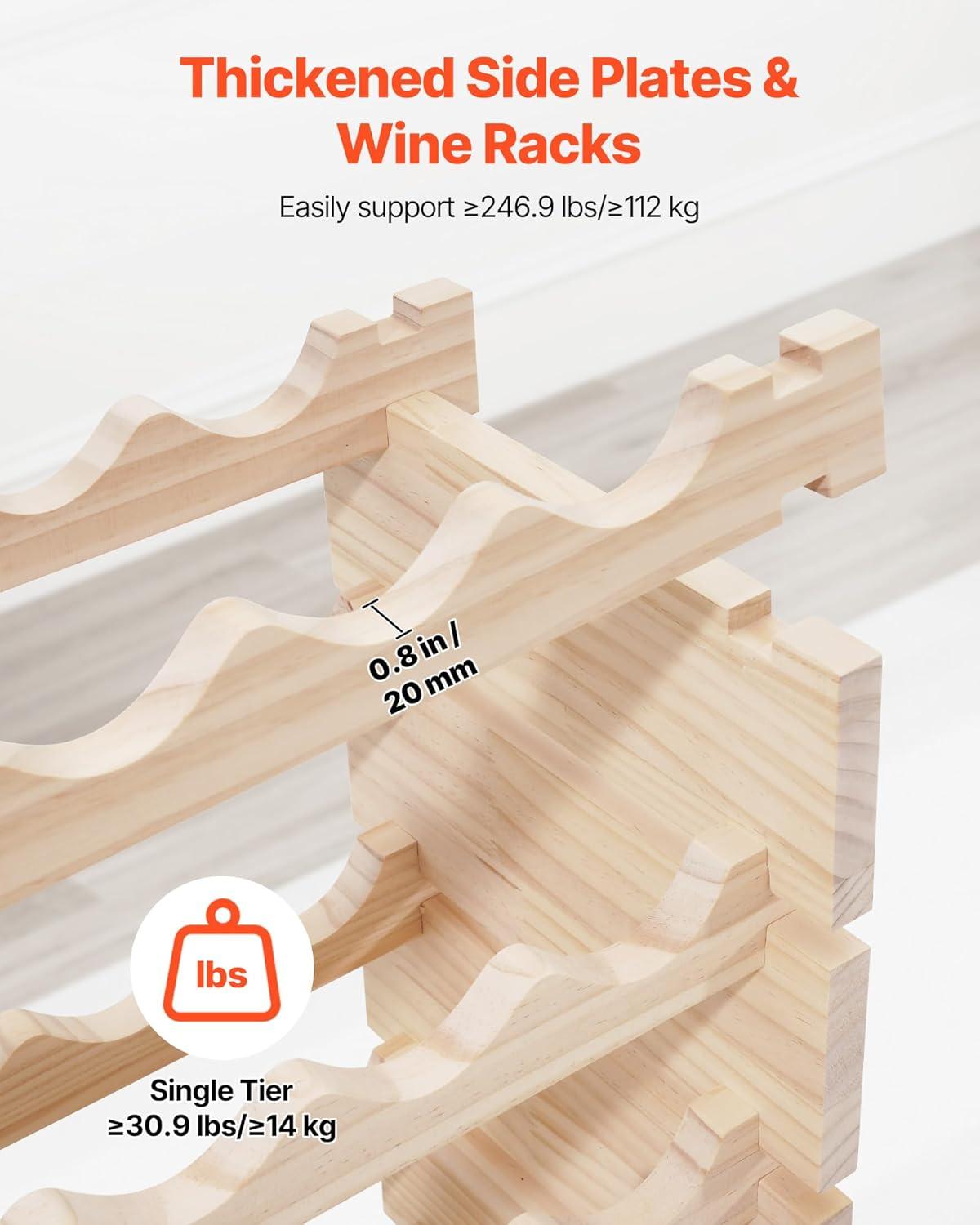 image:imageVEVOR 42 Bottle Modular Wine Rack 7Tier Solid Bamboo Wood Storage Racks with Table Top Floor Freestanding Wines Holder Display Shelf WobbleFree Shelves for Kitchen Bar and Cellar BlackNatural Wood Color