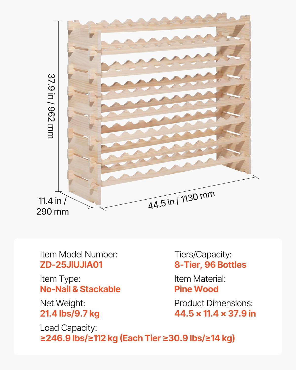 image:imageVEVOR 42 Bottle Modular Wine Rack 7Tier Solid Bamboo Wood Storage Racks with Table Top Floor Freestanding Wines Holder Display Shelf WobbleFree Shelves for Kitchen Bar and Cellar BlackNatural Wood Color