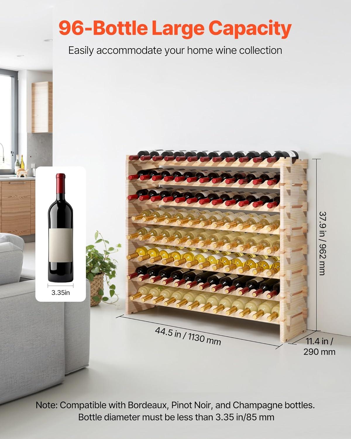 image:imageVEVOR 42 Bottle Modular Wine Rack 7Tier Solid Bamboo Wood Storage Racks with Table Top Floor Freestanding Wines Holder Display Shelf WobbleFree Shelves for Kitchen Bar and Cellar BlackNatural Wood Color