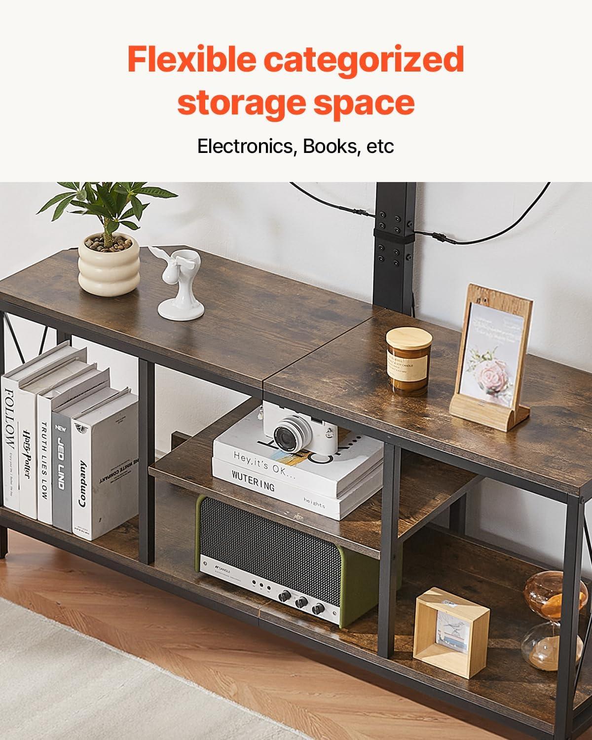 image:imageVEVOR 45 TV Stand with Mount for up to 75 in TVs Entertainment Center with Power Outlet amp LED Lights Height Adjustable TV Console with Mount with 3 Tiers Storage Cabinets for Bedroom Living Room45 FanShaped