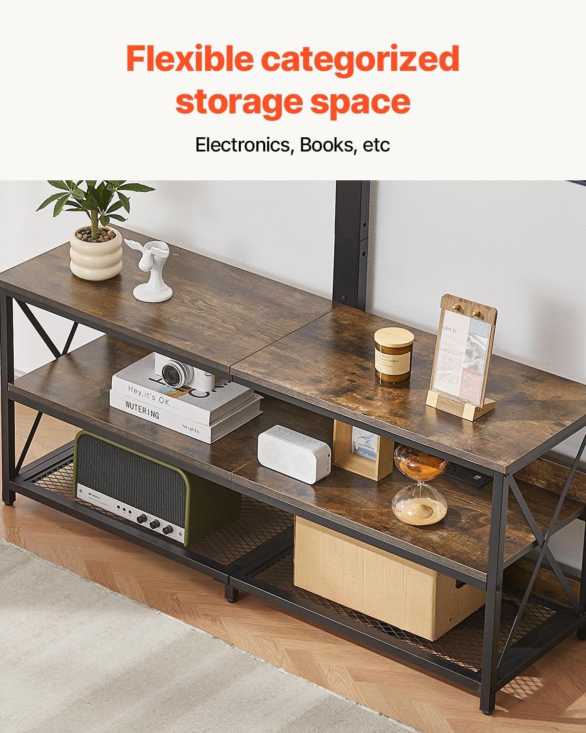 image:imageVEVOR 45 TV Stand with Mount for up to 75 in TVs Entertainment Center with Power Outlet amp LED Lights Height Adjustable TV Console with Mount with 3 Tiers Storage Cabinets for Bedroom Living Room48 Rectangular