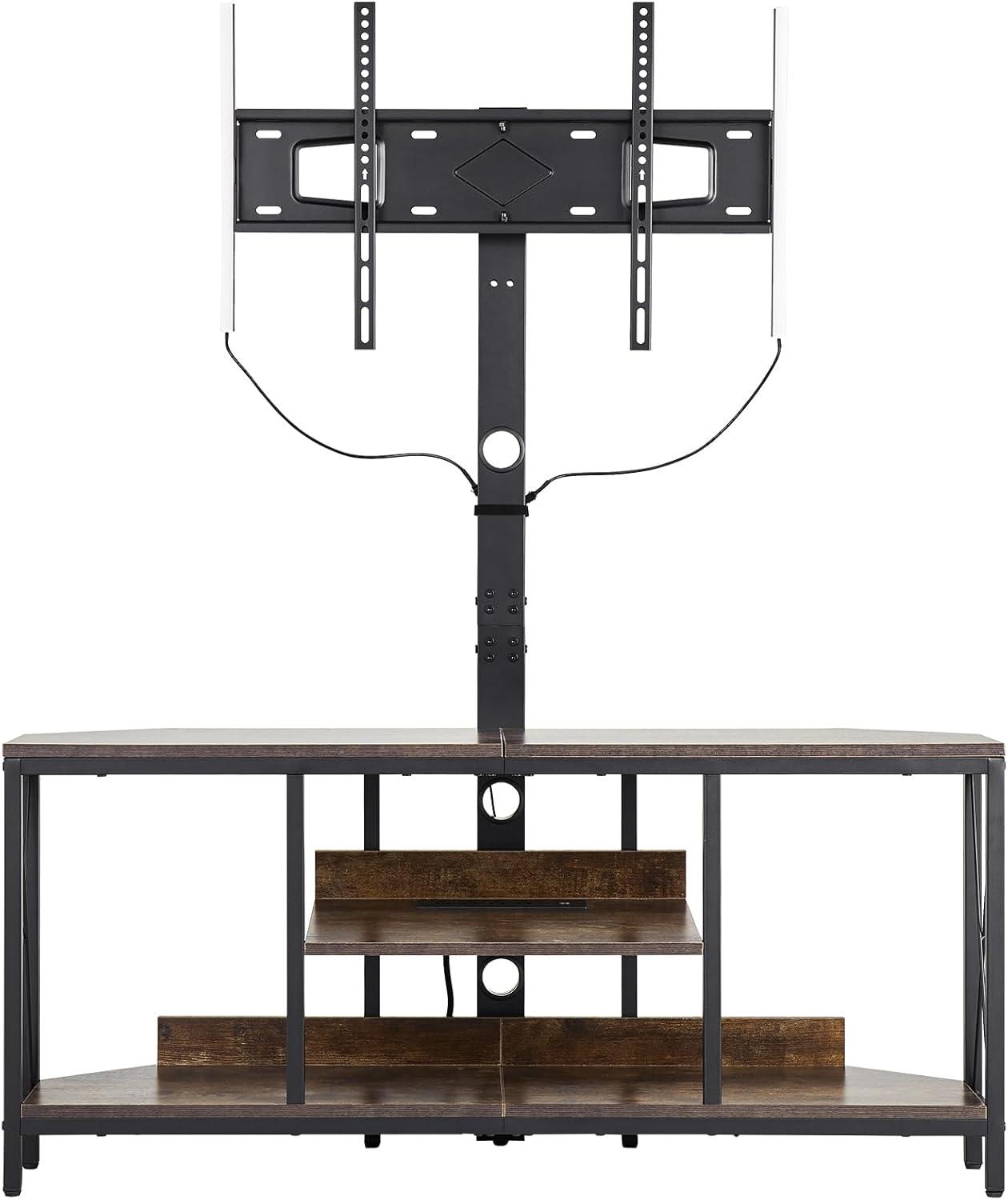 image:imageVEVOR 45 TV Stand with Mount for up to 75 in TVs Entertainment Center with Power Outlet amp LED Lights Height Adjustable TV Console with Mount with 3 Tiers Storage Cabinets for Bedroom Living Room45 FanShaped