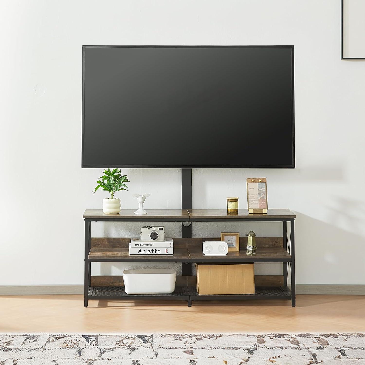 image:imageVEVOR 45 TV Stand with Mount for up to 75 in TVs Entertainment Center with Power Outlet amp LED Lights Height Adjustable TV Console with Mount with 3 Tiers Storage Cabinets for Bedroom Living Room48 Rectangular