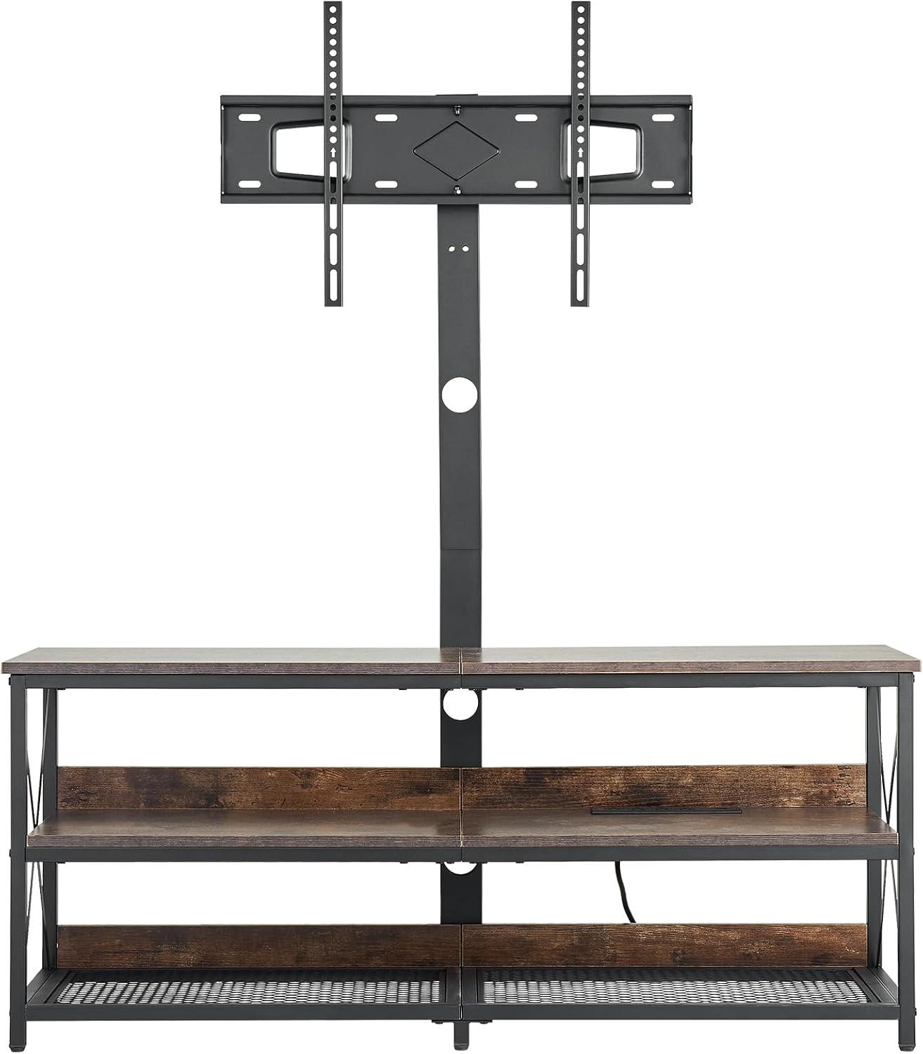 image:imageVEVOR 45 TV Stand with Mount for up to 75 in TVs Entertainment Center with Power Outlet amp LED Lights Height Adjustable TV Console with Mount with 3 Tiers Storage Cabinets for Bedroom Living Room48 Rectangular