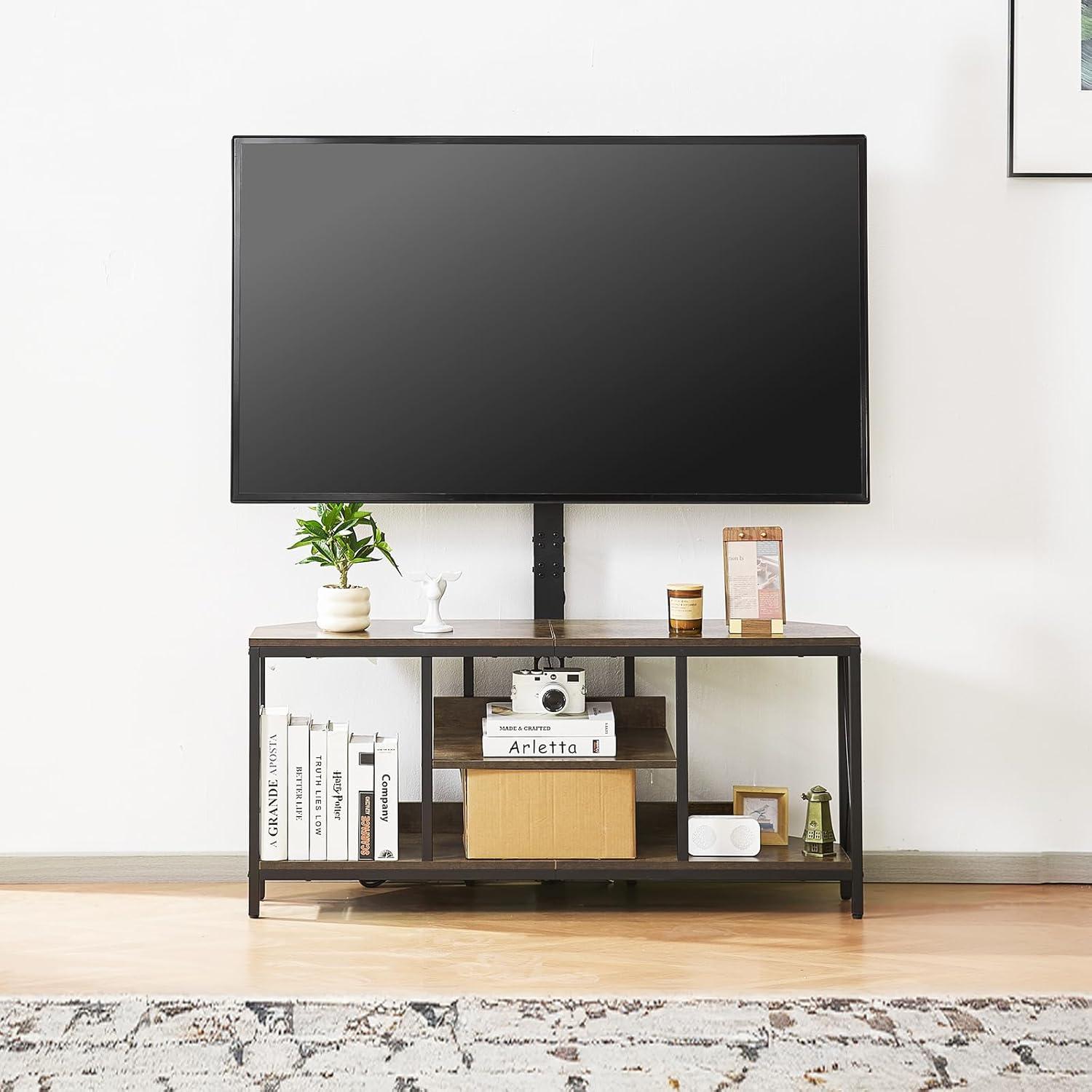 image:imageVEVOR 45 TV Stand with Mount for up to 75 in TVs Entertainment Center with Power Outlet amp LED Lights Height Adjustable TV Console with Mount with 3 Tiers Storage Cabinets for Bedroom Living Room45 FanShaped