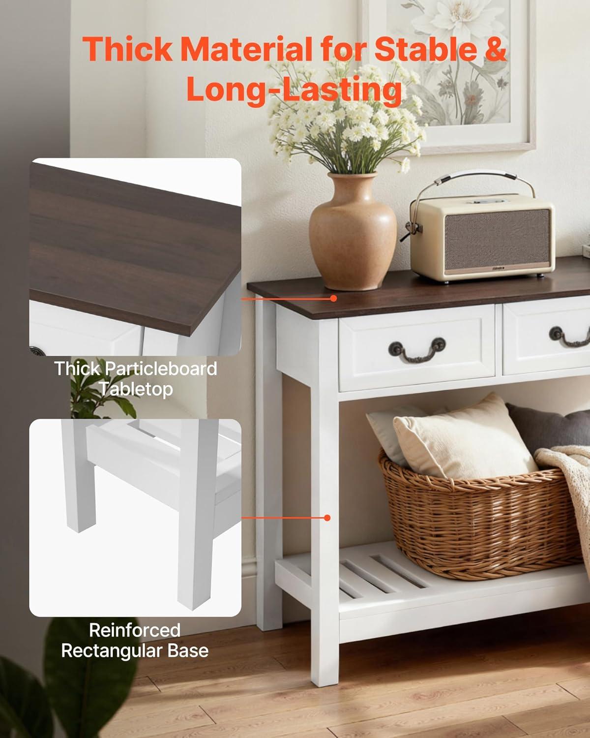 image:imageVEVOR 47 in Console Table Farmhouse Desk Behind The Couch with Drawers and Bottom Storage Shelf Wooden Rectangle Entrance Narrow Sofa Table for Hallway Bedroom Living Room Foyer Brown White