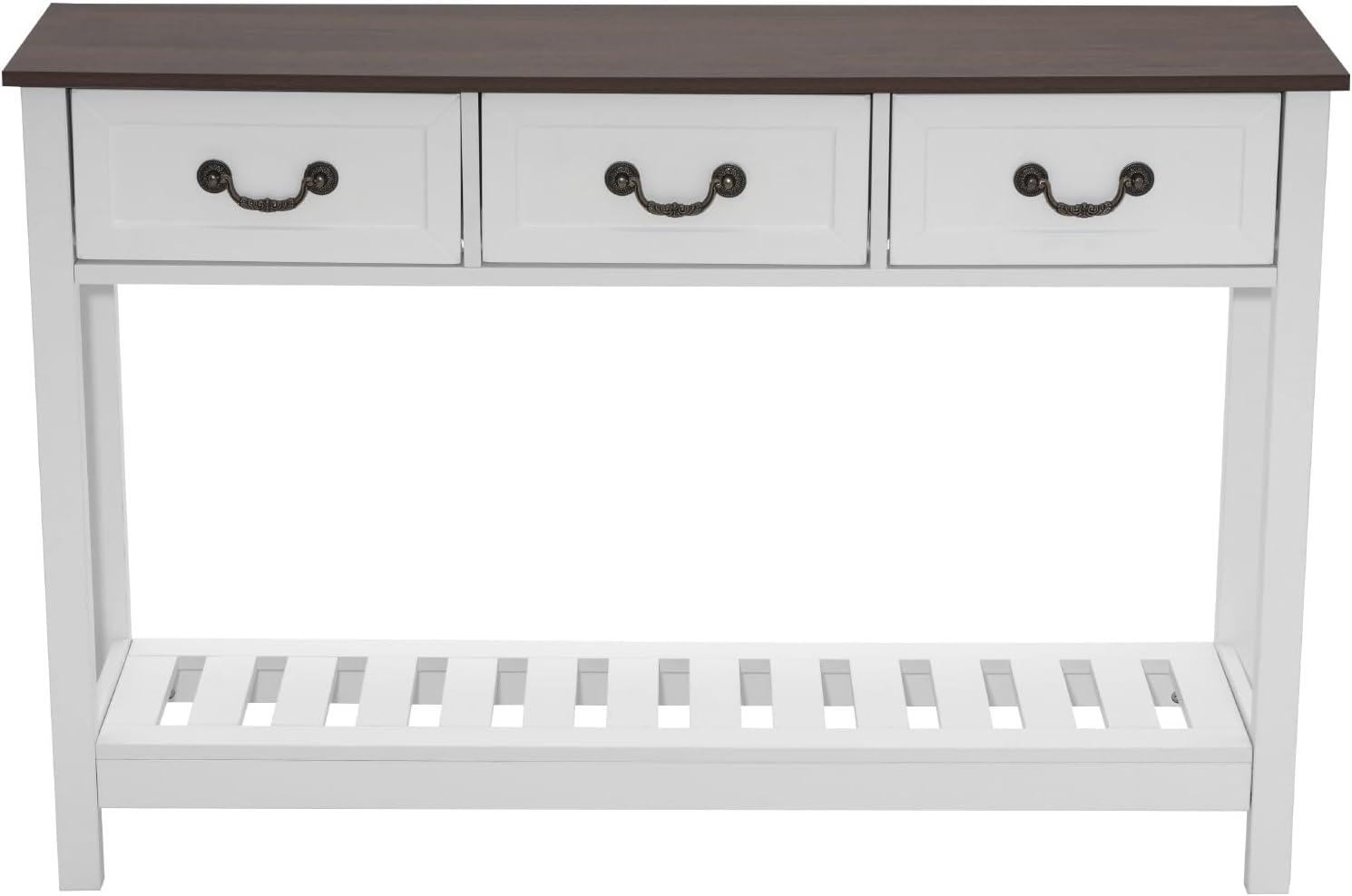 image:imageVEVOR 47 in Console Table Farmhouse Desk Behind The Couch with Drawers and Bottom Storage Shelf Wooden Rectangle Entrance Narrow Sofa Table for Hallway Bedroom Living Room Foyer Brown White