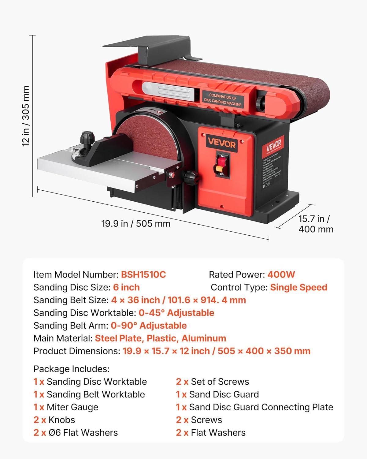 image:imageVEVOR 5 Disc Sander amp 1 x 30 Belt Sander 250W Benchtop Belt Disc Sanders Combo with 045 Adjustable Worktable amp Dust Collection Ports for Woodworking Furniture Refinishing DIY Crafting6 Disc 4 x 36 Belt Sander Combo