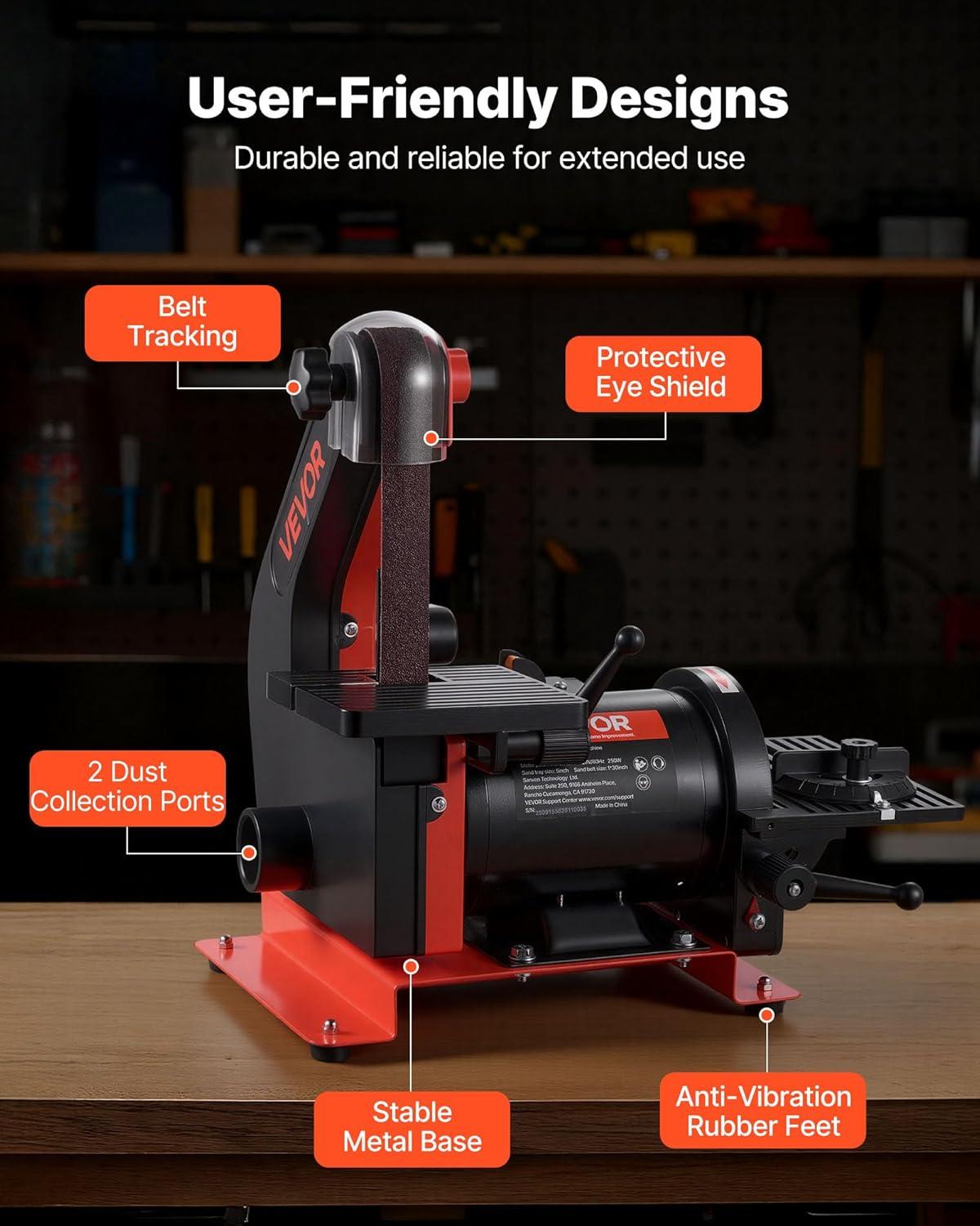 image:imageVEVOR 5 Disc Sander amp 1 x 30 Belt Sander 250W Benchtop Belt Disc Sanders Combo with 045 Adjustable Worktable amp Dust Collection Ports for Woodworking Furniture Refinishing DIY Crafting5 Disc 1 x 30 Belt Sander Combo