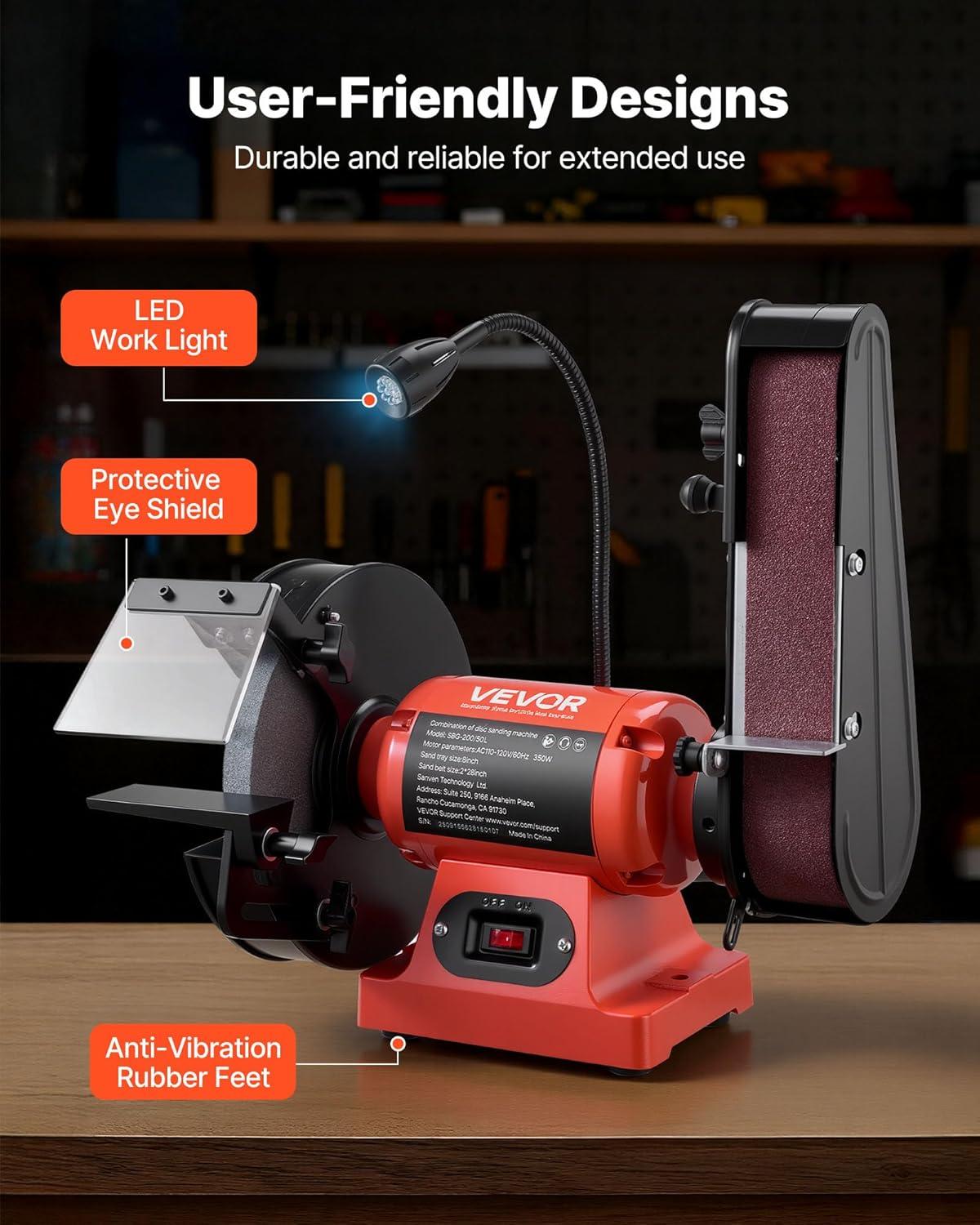 image:imageVEVOR 5 Disc Sander amp 1 x 30 Belt Sander 250W Benchtop Belt Disc Sanders Combo with 045 Adjustable Worktable amp Dust Collection Ports for Woodworking Furniture Refinishing DIY Crafting8 Disc 2 x 28 Belt Sander Combo