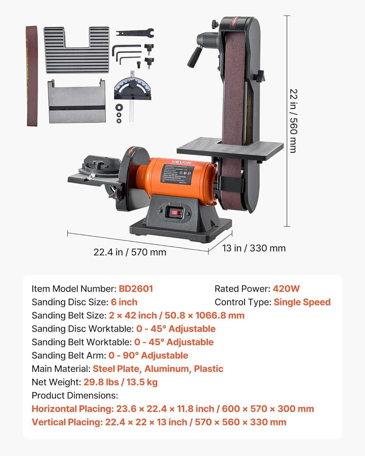 image:imageVEVOR 5 Disc Sander amp 1 x 30 Belt Sander 250W Benchtop Belt Disc Sanders Combo with 045 Adjustable Worktable amp Dust Collection Ports for Woodworking Furniture Refinishing DIY Crafting6 Disc 2 x 42 Belt Sander Combo