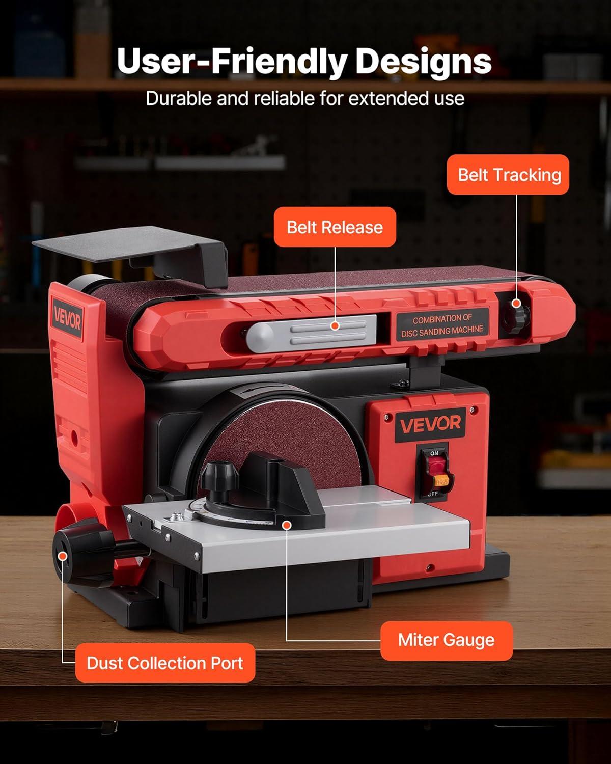 image:imageVEVOR 5 Disc Sander amp 1 x 30 Belt Sander 250W Benchtop Belt Disc Sanders Combo with 045 Adjustable Worktable amp Dust Collection Ports for Woodworking Furniture Refinishing DIY Crafting6 Disc 4 x 36 Belt Sander Combo