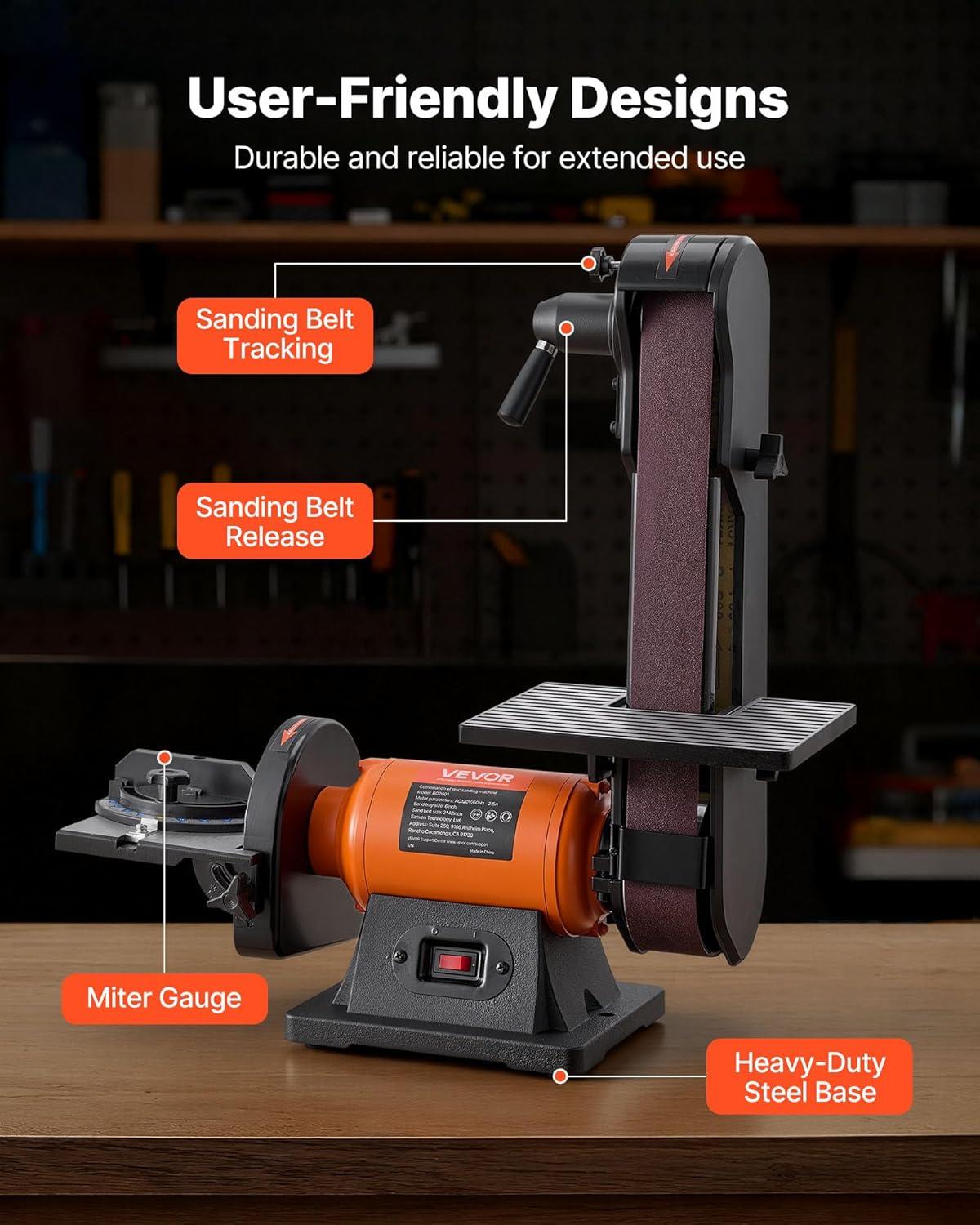 image:imageVEVOR 5 Disc Sander amp 1 x 30 Belt Sander 250W Benchtop Belt Disc Sanders Combo with 045 Adjustable Worktable amp Dust Collection Ports for Woodworking Furniture Refinishing DIY Crafting6 Disc 2 x 42 Belt Sander Combo