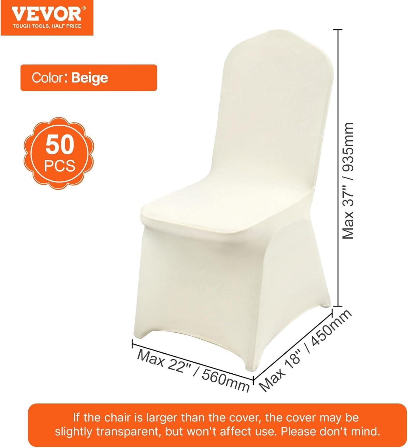 image:imageVEVOR 50 Pcs Black Chair Covers Polyester Spandex Stretch Slipcovers for Wedding Party Dining Banquet ArchedFront Chair CoversBeigeb