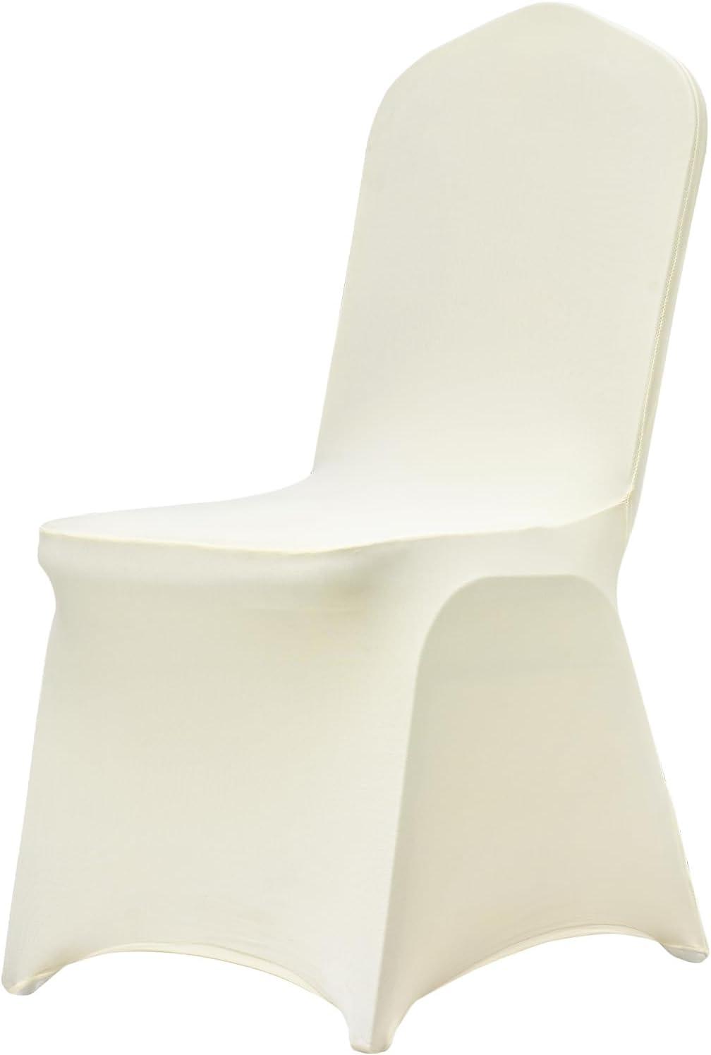 image:imageVEVOR 50 Pcs Black Chair Covers Polyester Spandex Stretch Slipcovers for Wedding Party Dining Banquet ArchedFront Chair CoversBeigeb