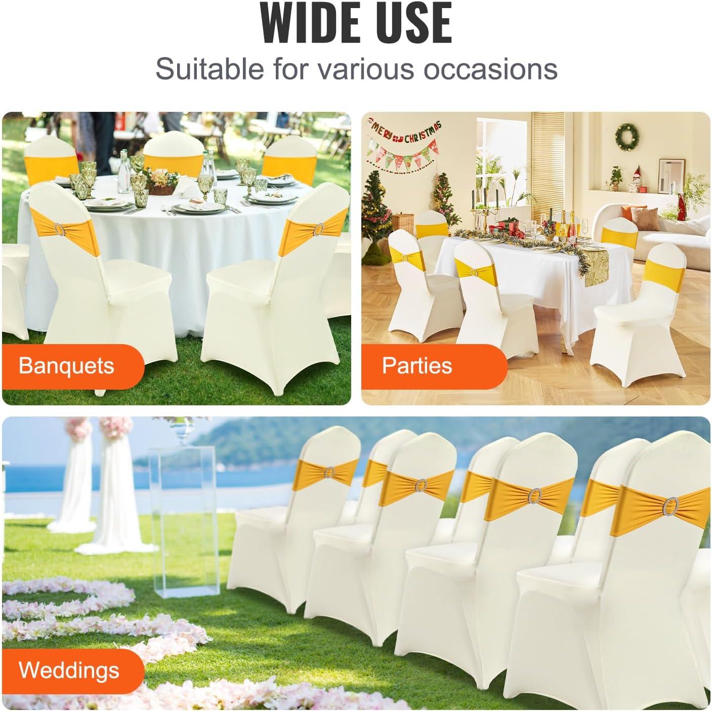 image:imageVEVOR 50 Pcs Black Chair Covers Polyester Spandex Stretch Slipcovers for Wedding Party Dining Banquet ArchedFront Chair CoversBeigeb