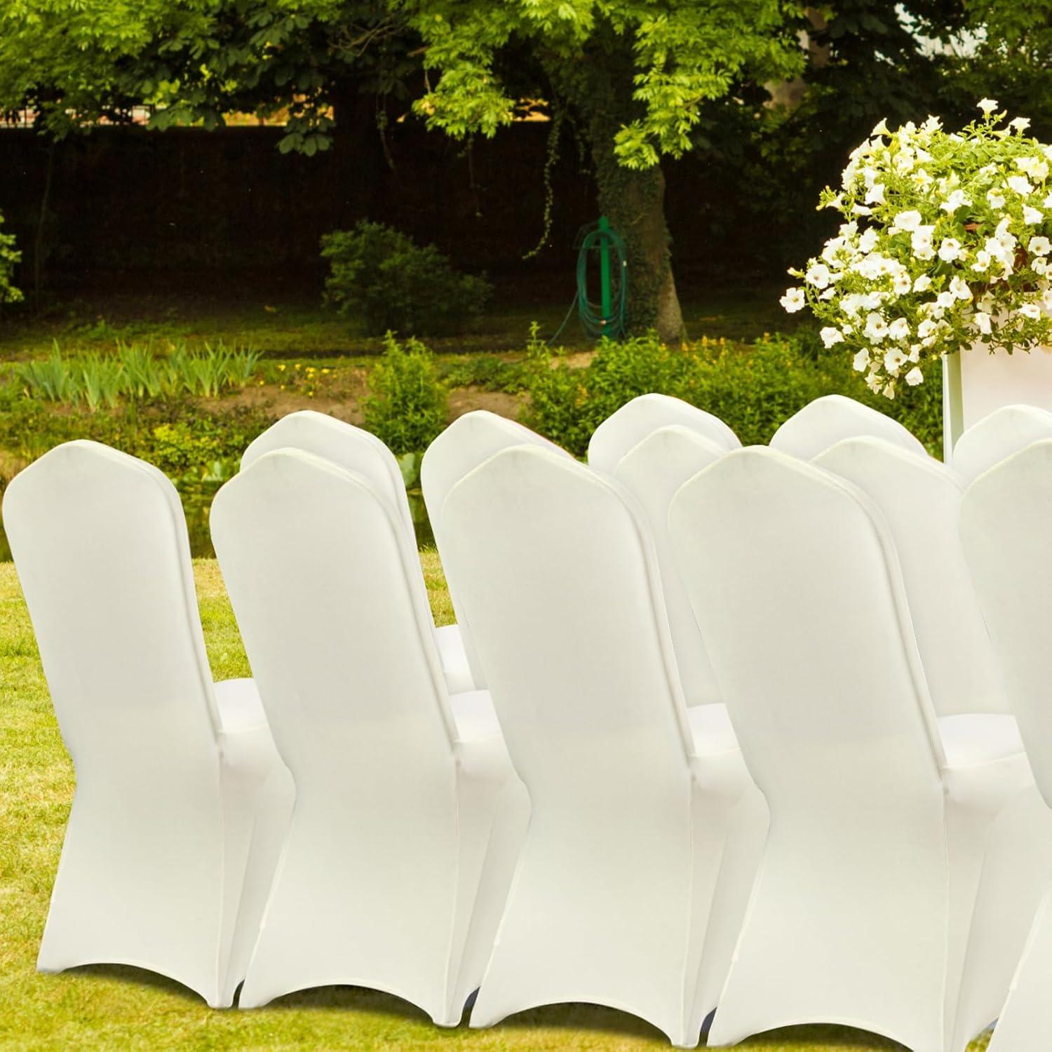 image:imageVEVOR 50 Pcs Black Chair Covers Polyester Spandex Stretch Slipcovers for Wedding Party Dining Banquet ArchedFront Chair CoversBeigeb