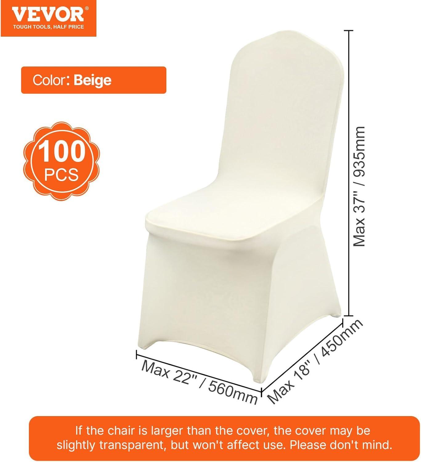image:imageVEVOR 50 Pcs Black Chair Covers Polyester Spandex Stretch Slipcovers for Wedding Party Dining Banquet ArchedFront Chair CoversBeiged