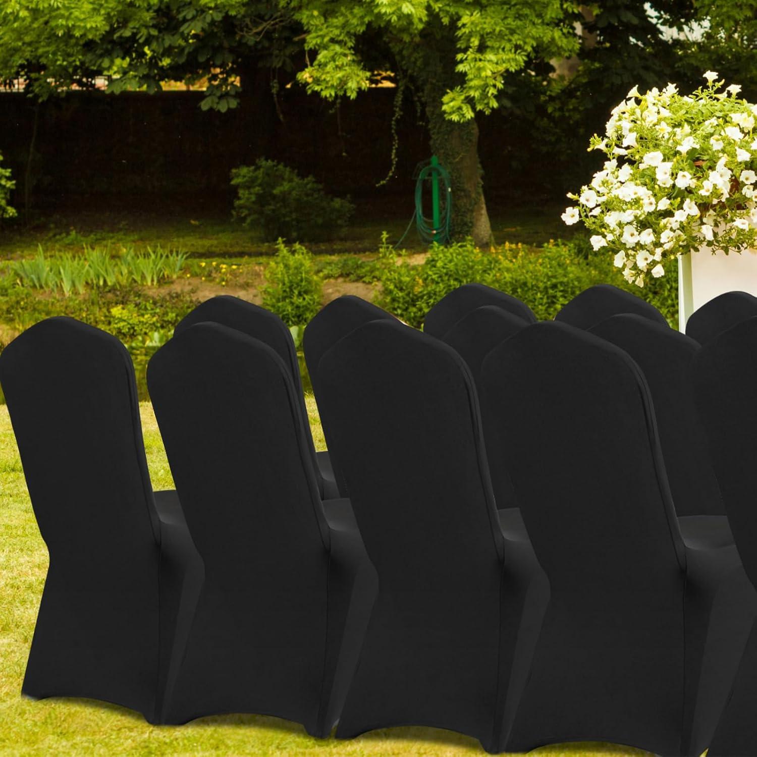 image:imageVEVOR 50 Pcs Black Chair Covers Polyester Spandex Stretch Slipcovers for Wedding Party Dining Banquet ArchedFront Chair CoversBlacka