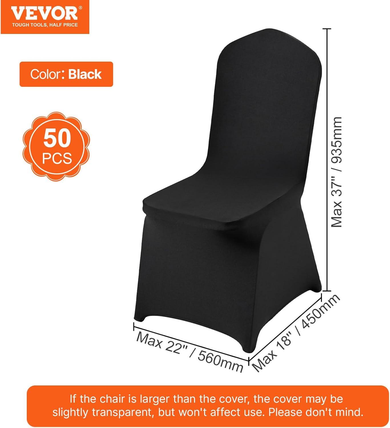 image:imageVEVOR 50 Pcs Black Chair Covers Polyester Spandex Stretch Slipcovers for Wedding Party Dining Banquet ArchedFront Chair CoversBlacka