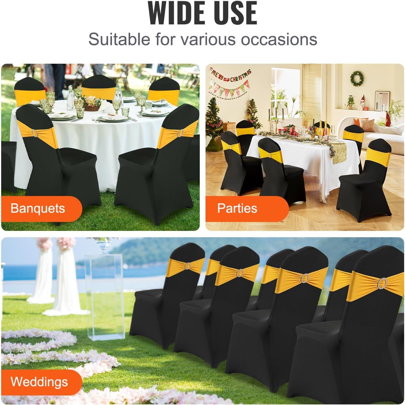 image:imageVEVOR 50 Pcs Black Chair Covers Polyester Spandex Stretch Slipcovers for Wedding Party Dining Banquet ArchedFront Chair CoversBlacka
