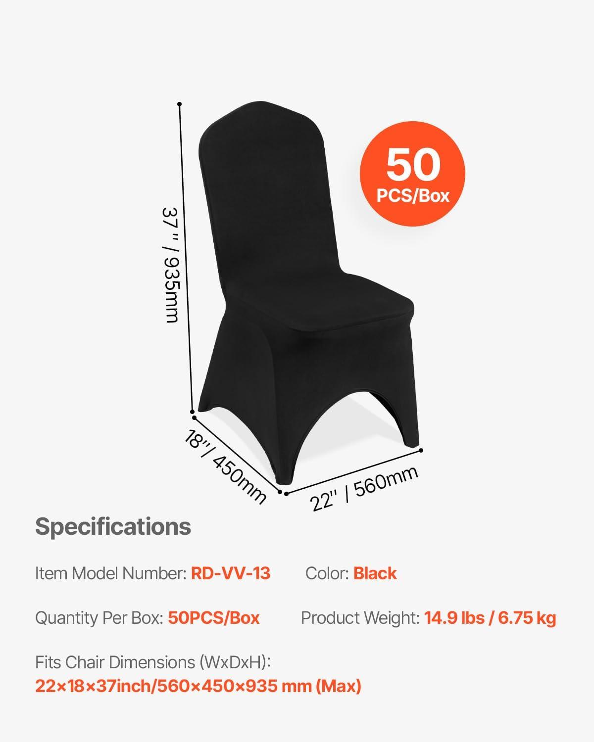 image:imageVEVOR 50 Pcs Black Chair Covers Polyester Spandex Stretch Slipcovers for Wedding Party Dining Banquet ArchedFront Chair CoversBlackb