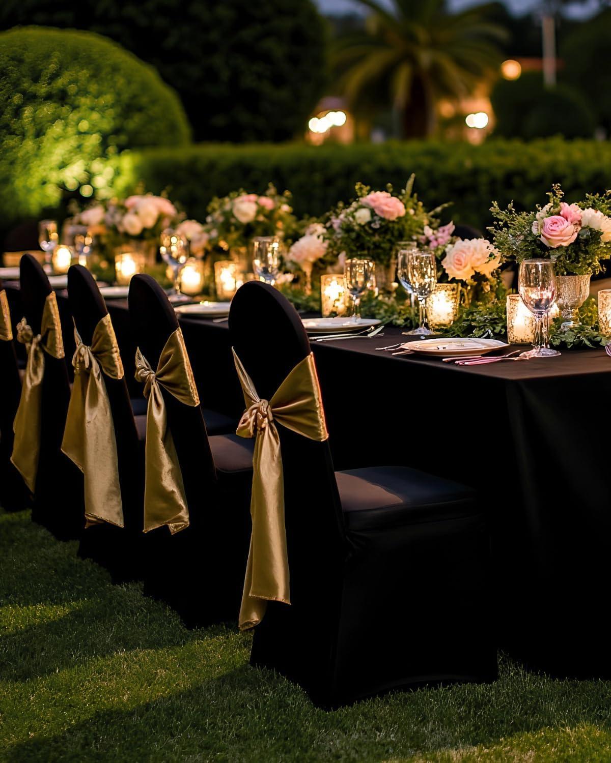 image:imageVEVOR 50 Pcs Black Chair Covers Polyester Spandex Stretch Slipcovers for Wedding Party Dining Banquet ArchedFront Chair CoversBlackb