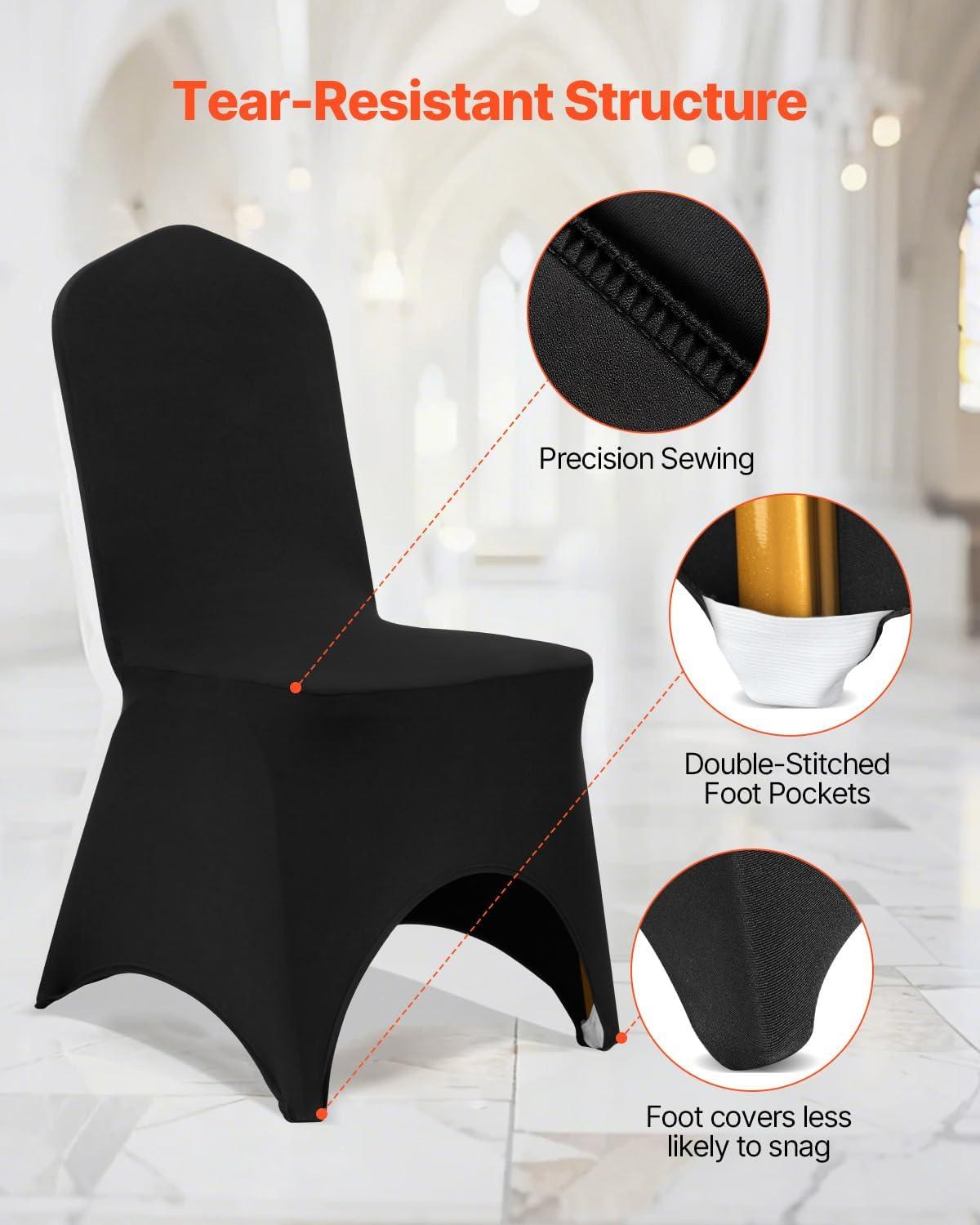image:imageVEVOR 50 Pcs Black Chair Covers Polyester Spandex Stretch Slipcovers for Wedding Party Dining Banquet ArchedFront Chair CoversBlackb