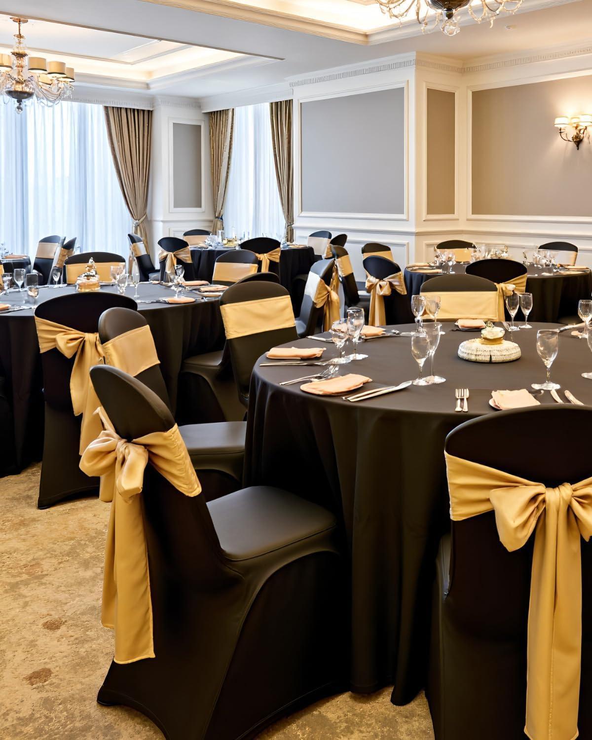 image:imageVEVOR 50 Pcs Black Chair Covers Polyester Spandex Stretch Slipcovers for Wedding Party Dining Banquet ArchedFront Chair CoversBlackb