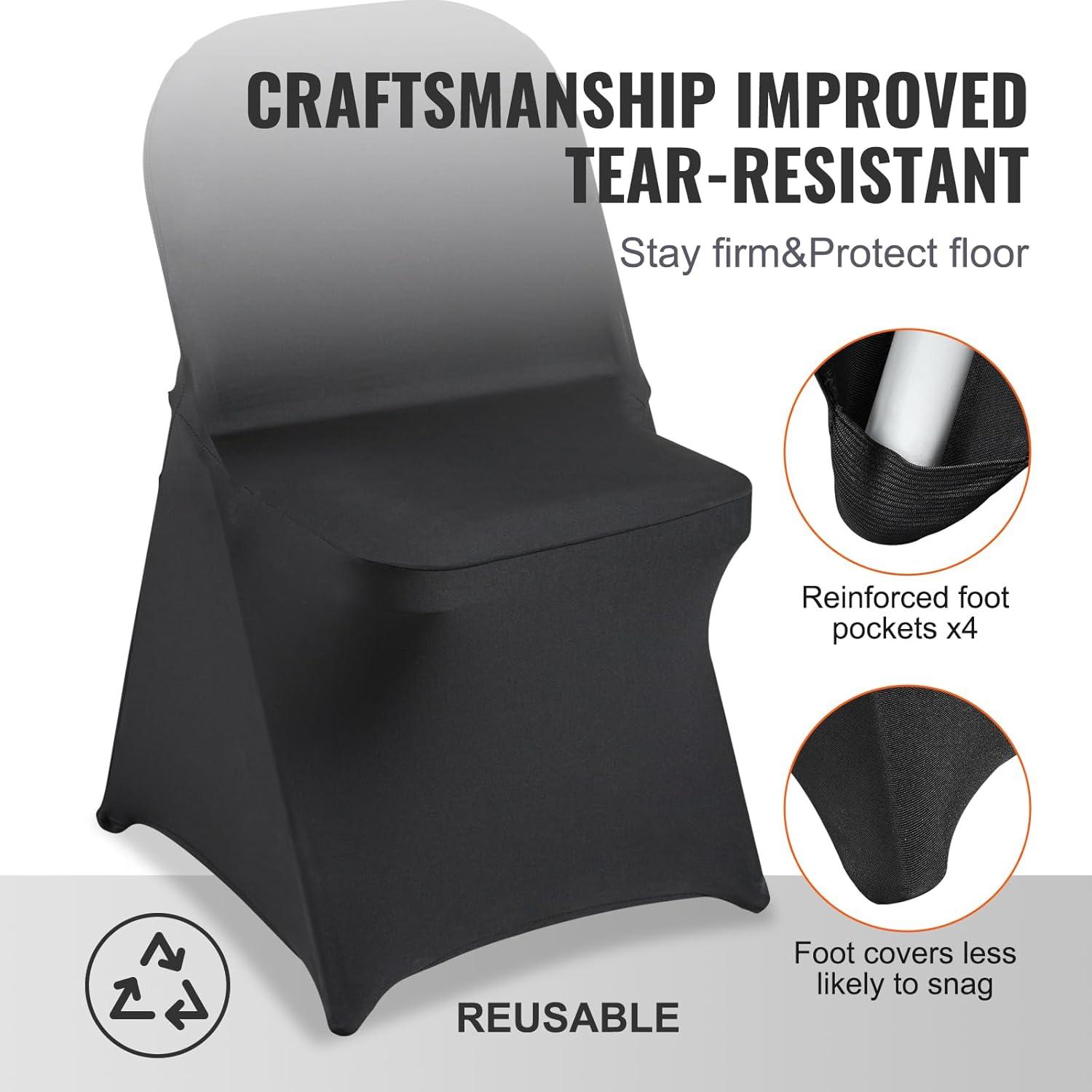 image:imageVEVOR 50 Pcs Black Chair Covers Polyester Spandex Stretch Slipcovers for Wedding Party Dining Banquet ArchedFront Chair CoversBlackc
