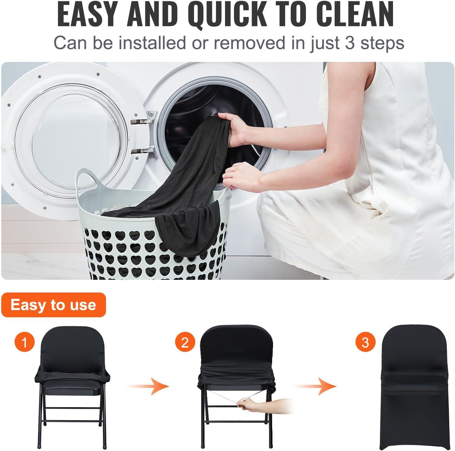 image:imageVEVOR 50 Pcs Black Chair Covers Polyester Spandex Stretch Slipcovers for Wedding Party Dining Banquet ArchedFront Chair CoversBlackc