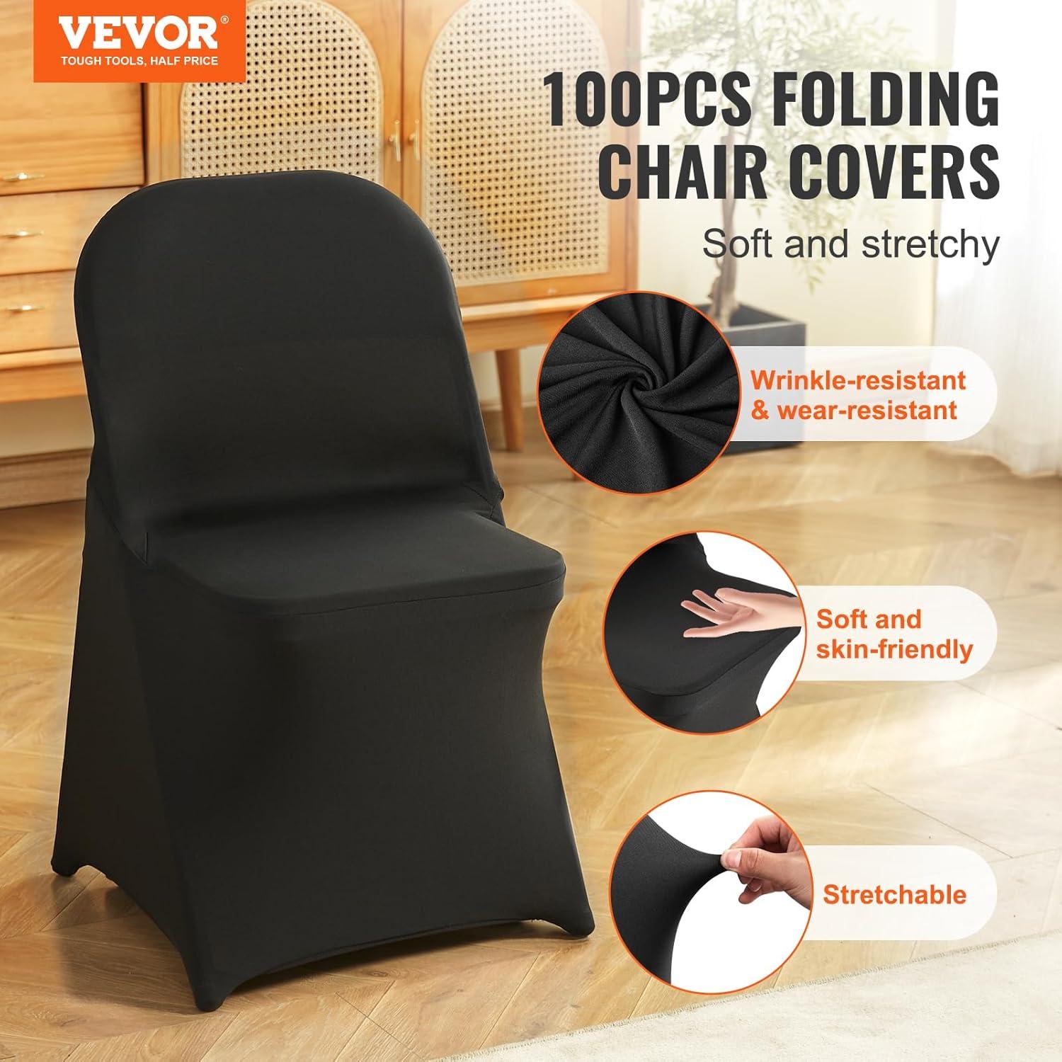 image:imageVEVOR 50 Pcs Black Chair Covers Polyester Spandex Stretch Slipcovers for Wedding Party Dining Banquet ArchedFront Chair CoversBlackc