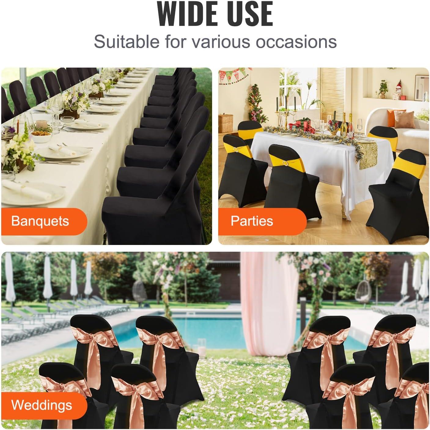 image:imageVEVOR 50 Pcs Black Chair Covers Polyester Spandex Stretch Slipcovers for Wedding Party Dining Banquet ArchedFront Chair CoversBlackc