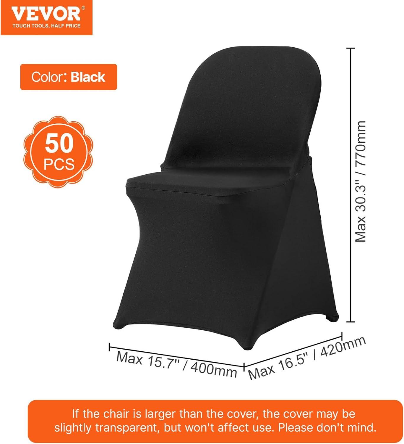 image:imageVEVOR 50 Pcs Black Chair Covers Polyester Spandex Stretch Slipcovers for Wedding Party Dining Banquet ArchedFront Chair CoversBlackc