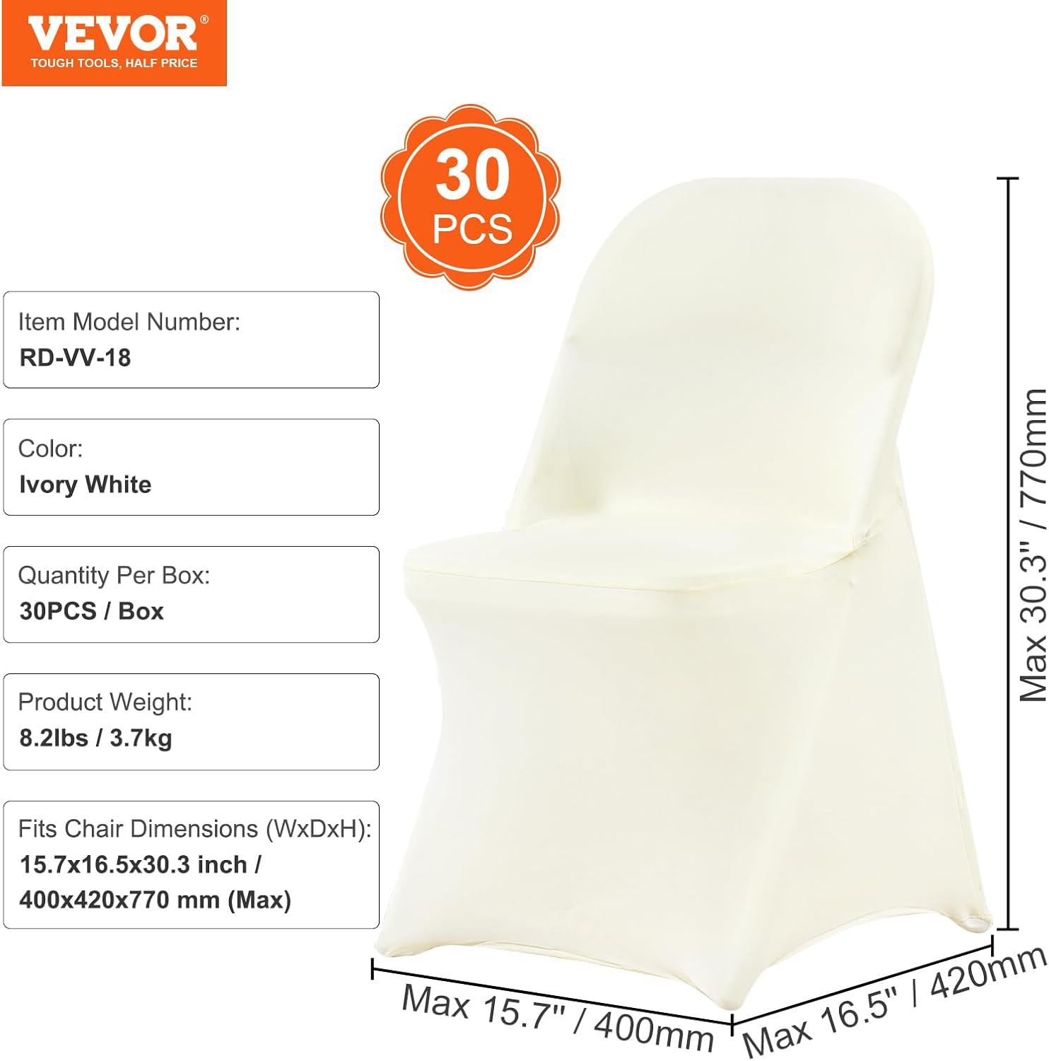 image:imageVEVOR 50 Pcs Black Chair Covers Polyester Spandex Stretch Slipcovers for Wedding Party Dining Banquet ArchedFront Chair CoversIvoryb