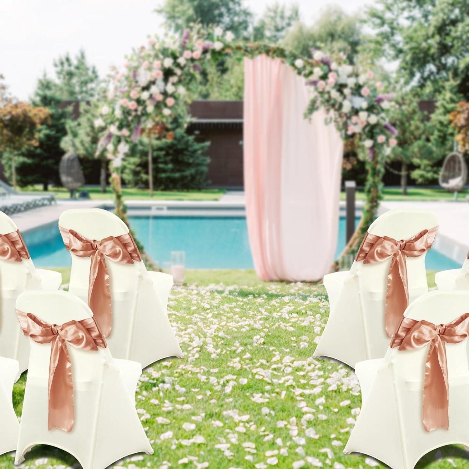 image:imageVEVOR 50 Pcs Black Chair Covers Polyester Spandex Stretch Slipcovers for Wedding Party Dining Banquet ArchedFront Chair CoversIvoryc