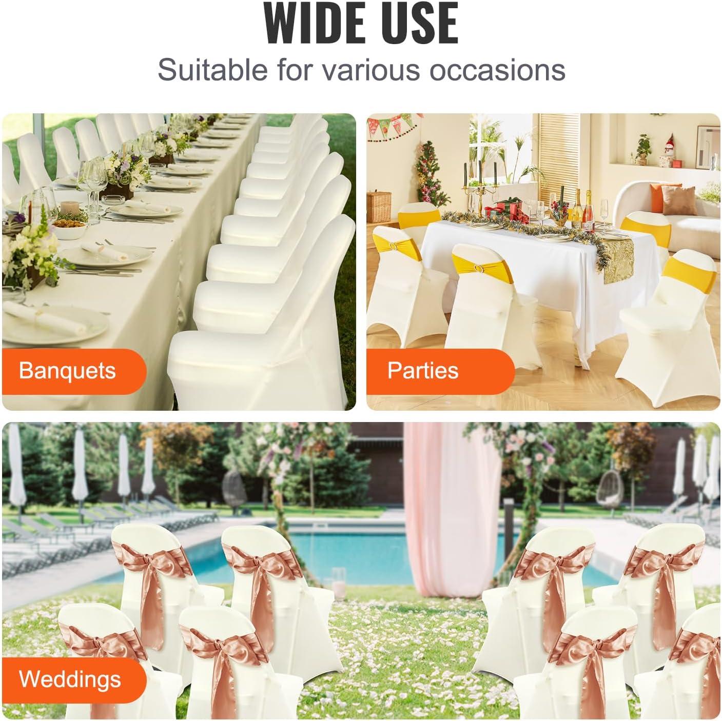 image:imageVEVOR 50 Pcs Black Chair Covers Polyester Spandex Stretch Slipcovers for Wedding Party Dining Banquet ArchedFront Chair CoversIvoryc