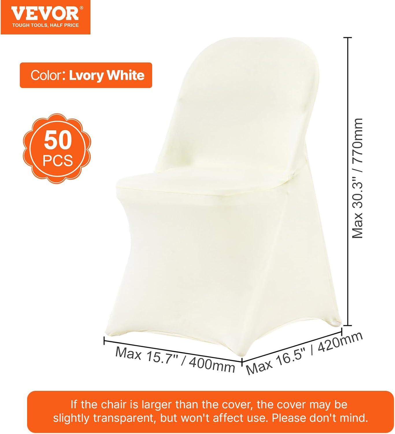 image:imageVEVOR 50 Pcs Black Chair Covers Polyester Spandex Stretch Slipcovers for Wedding Party Dining Banquet ArchedFront Chair CoversIvoryc