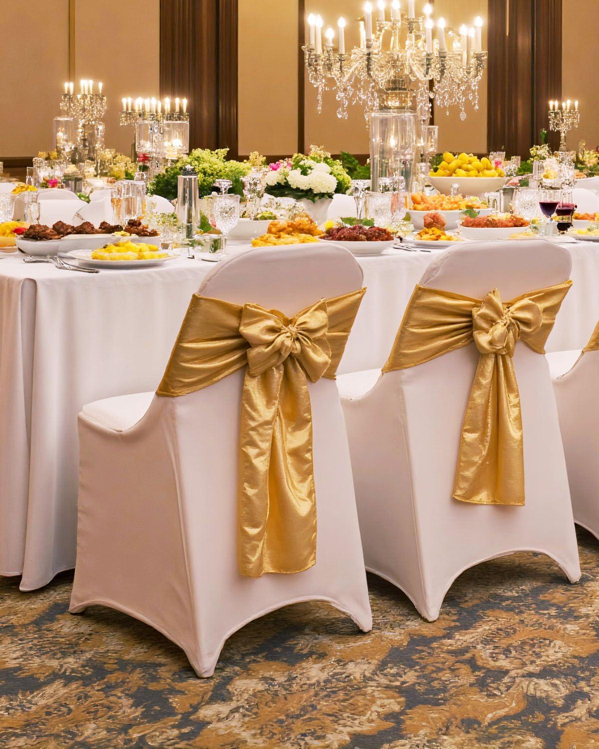 image:imageVEVOR 50 Pcs Black Chair Covers Polyester Spandex Stretch Slipcovers for Wedding Party Dining Banquet ArchedFront Chair CoversWhitec