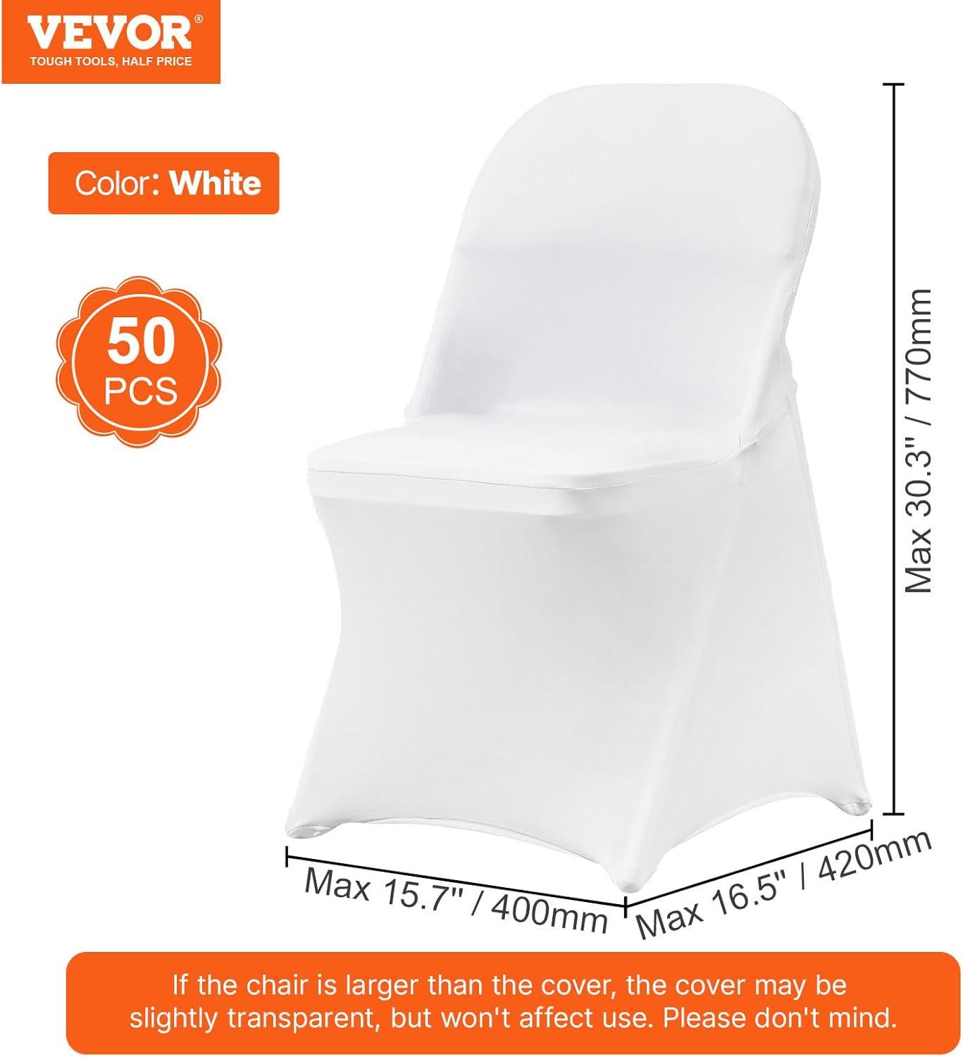 image:imageVEVOR 50 Pcs Black Chair Covers Polyester Spandex Stretch Slipcovers for Wedding Party Dining Banquet ArchedFront Chair CoversWhitec