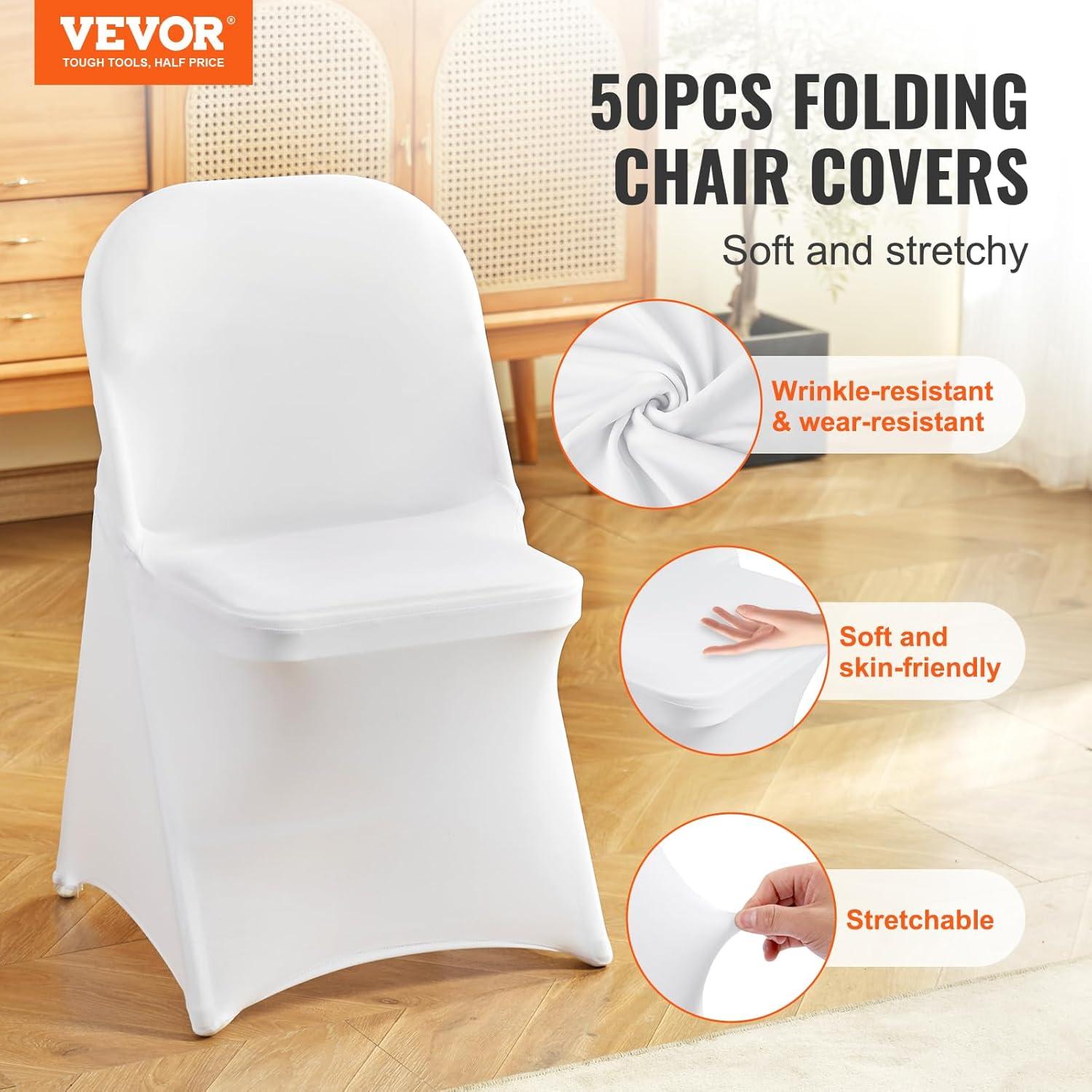 image:imageVEVOR 50 Pcs Black Chair Covers Polyester Spandex Stretch Slipcovers for Wedding Party Dining Banquet ArchedFront Chair CoversWhitec