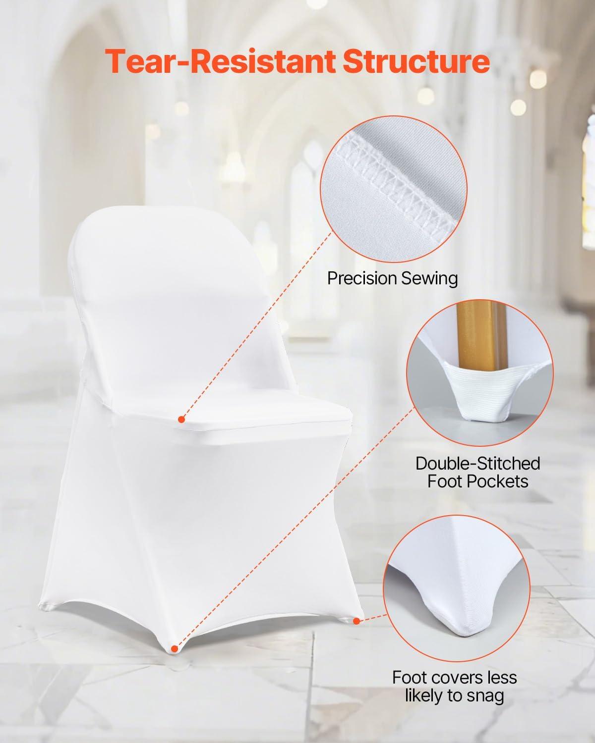 image:imageVEVOR 50 Pcs Black Chair Covers Polyester Spandex Stretch Slipcovers for Wedding Party Dining Banquet ArchedFront Chair CoversWhitec