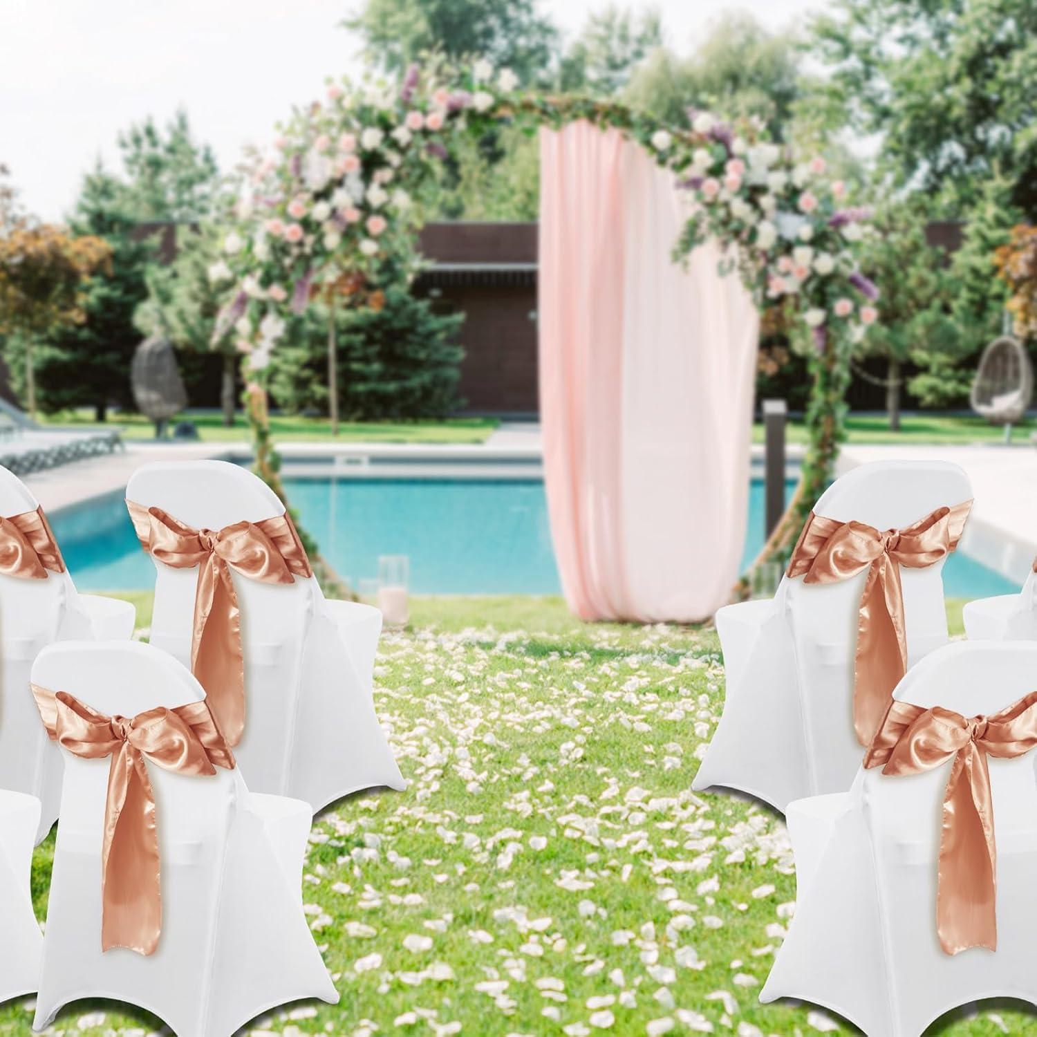 image:imageVEVOR 50 Pcs Black Chair Covers Polyester Spandex Stretch Slipcovers for Wedding Party Dining Banquet ArchedFront Chair CoversWhitec