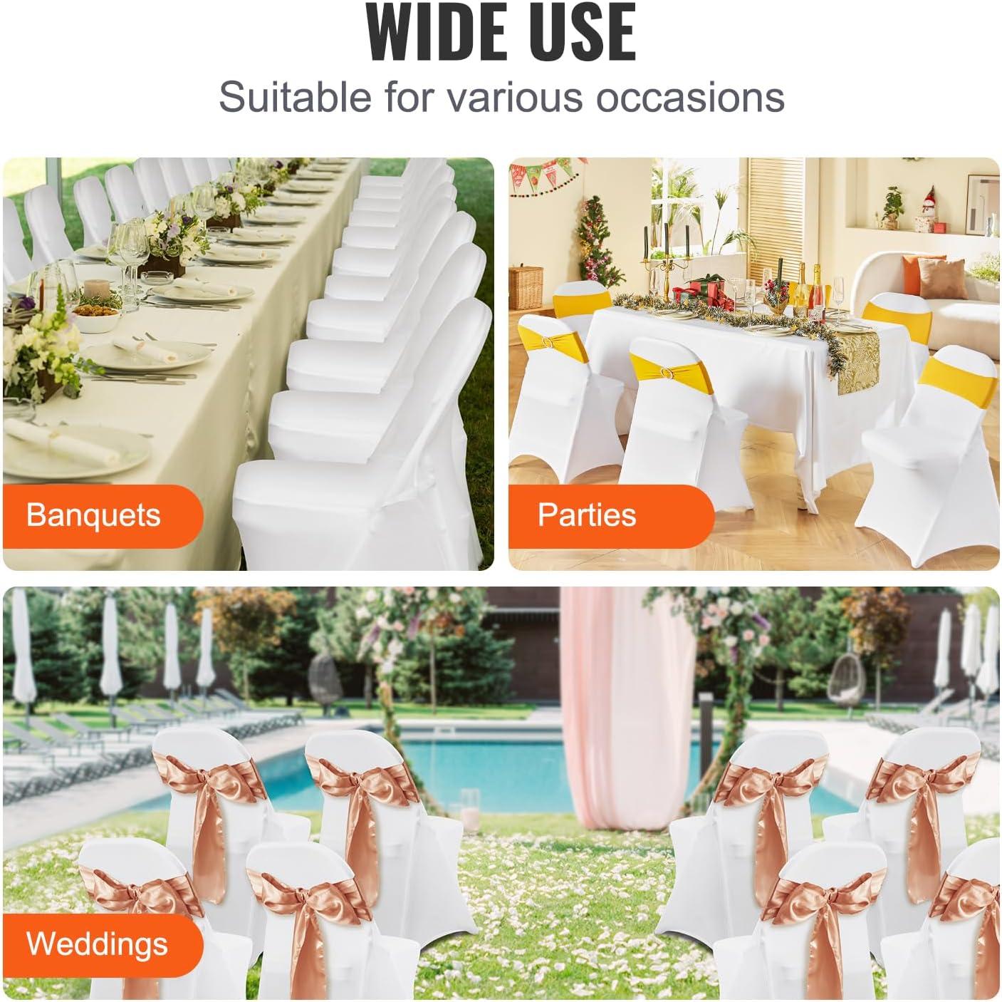 image:imageVEVOR 50 Pcs Black Chair Covers Polyester Spandex Stretch Slipcovers for Wedding Party Dining Banquet ArchedFront Chair CoversWhitec