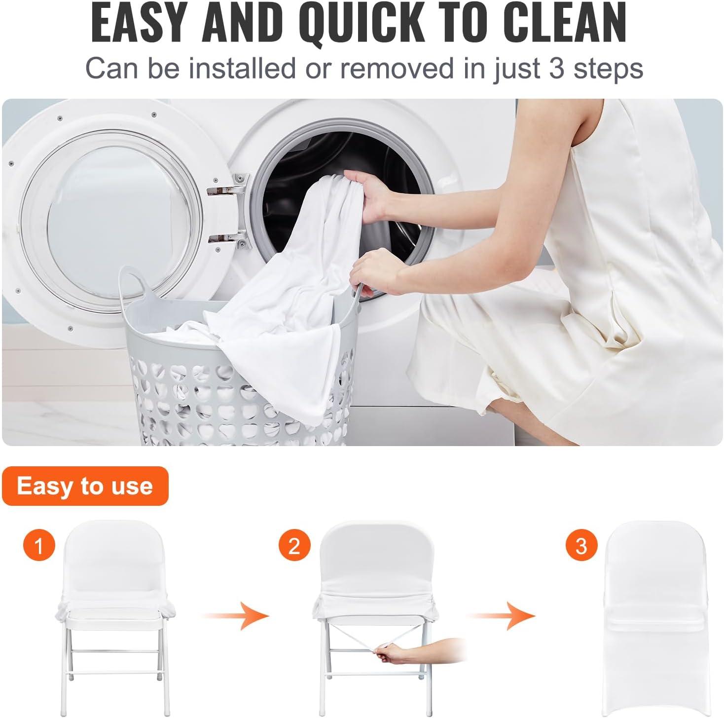 image:imageVEVOR 50 Pcs Black Chair Covers Polyester Spandex Stretch Slipcovers for Wedding Party Dining Banquet ArchedFront Chair CoversWhitec