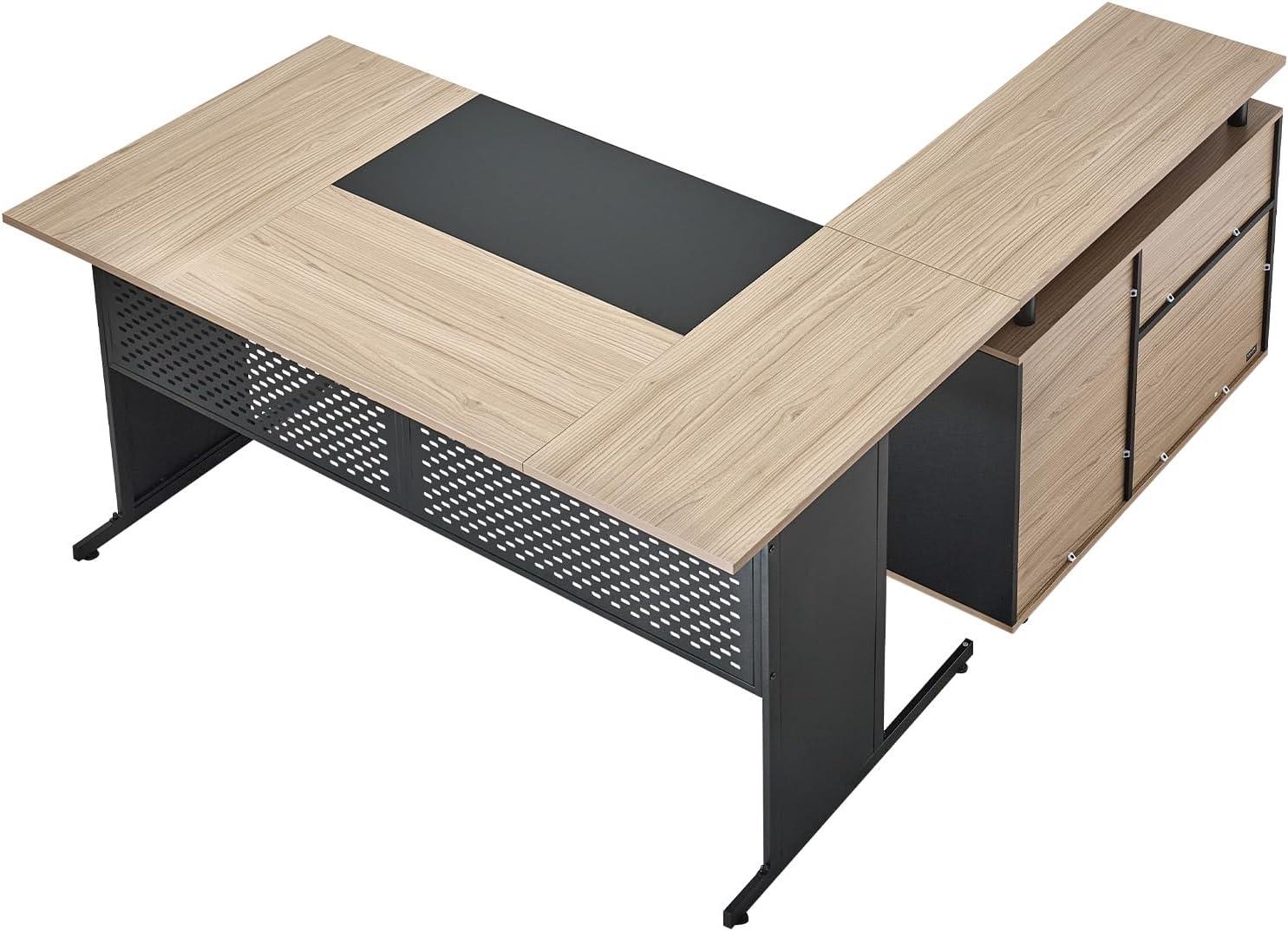 image:imageVEVOR 63 LShaped Executive Desk Large Office Desk with Drawers File Storage Cabinet Detachable 350 LBS Load Capacity Corner Table Easy Assembly Business Furniture Workstation for Home Office63315393157