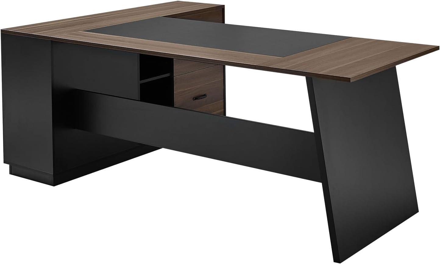 image:imageVEVOR 63 LShaped Executive Desk Large Office Desk with Drawers File Storage Cabinet Detachable 350 LBS Load Capacity Corner Table Easy Assembly Business Furniture Workstation for Home Office787 x 315 x 297 inches