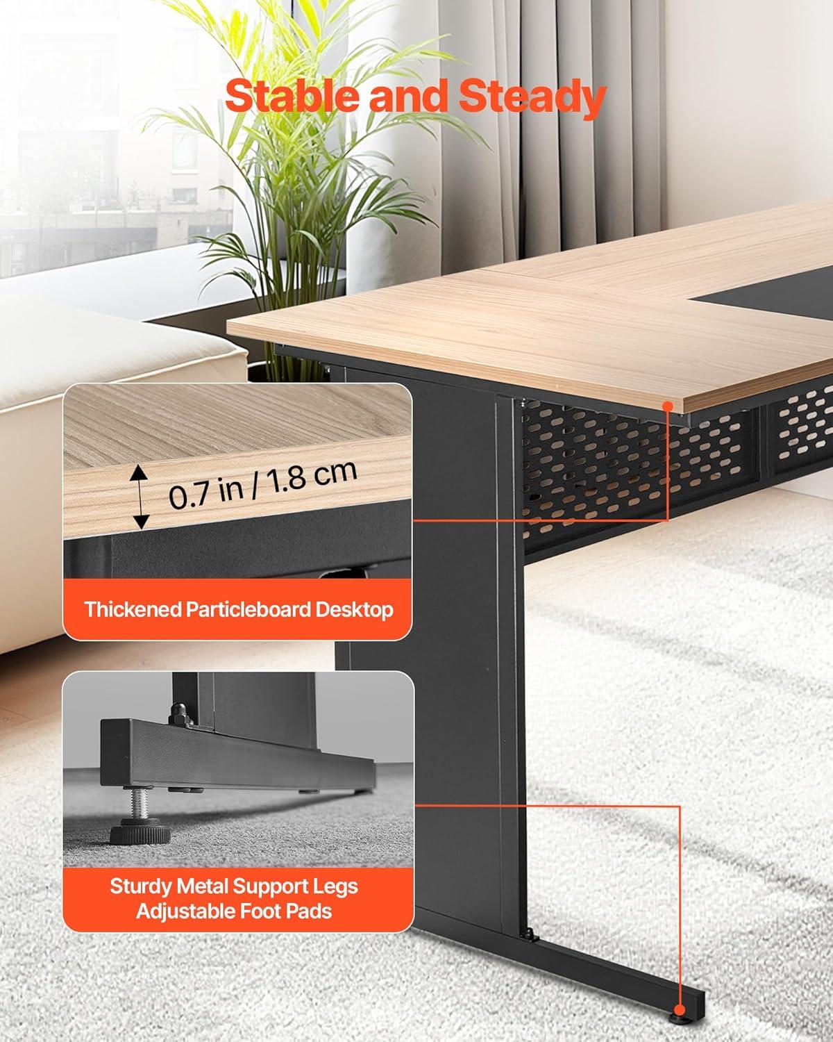 image:imageVEVOR 63 LShaped Executive Desk Large Office Desk with Drawers File Storage Cabinet Detachable 350 LBS Load Capacity Corner Table Easy Assembly Business Furniture Workstation for Home Office63315393157